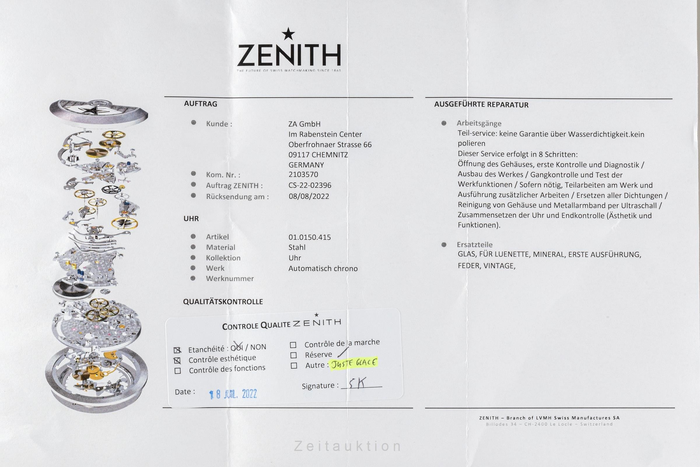 Zenith El Primero chronograph steel automatic Kal. 3019 PHC Ref