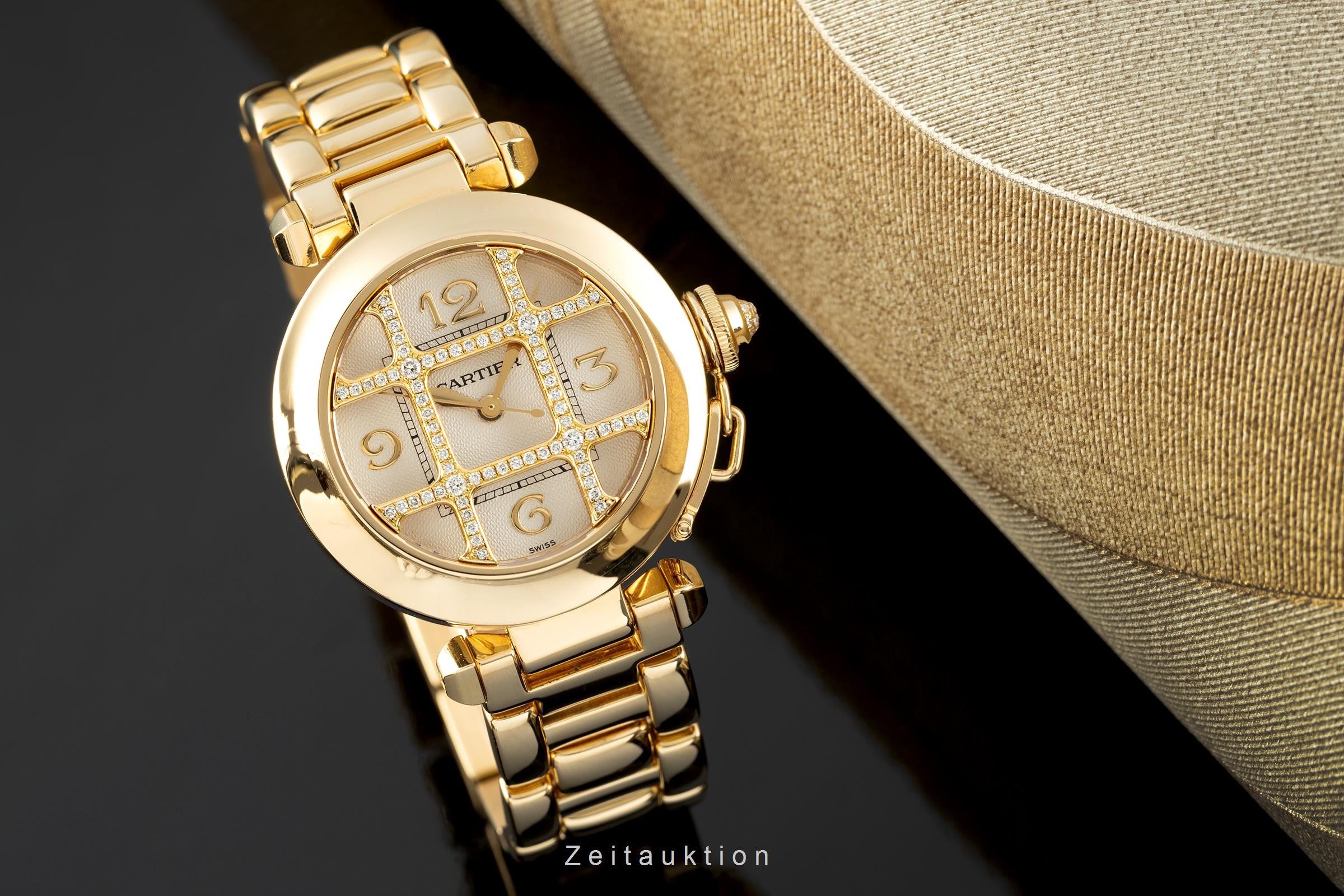 Cartier Pasha Grill 18K (0,750) Gold Diamanten Automatik Damenuhr Ref. 2399 B&P [2104282]