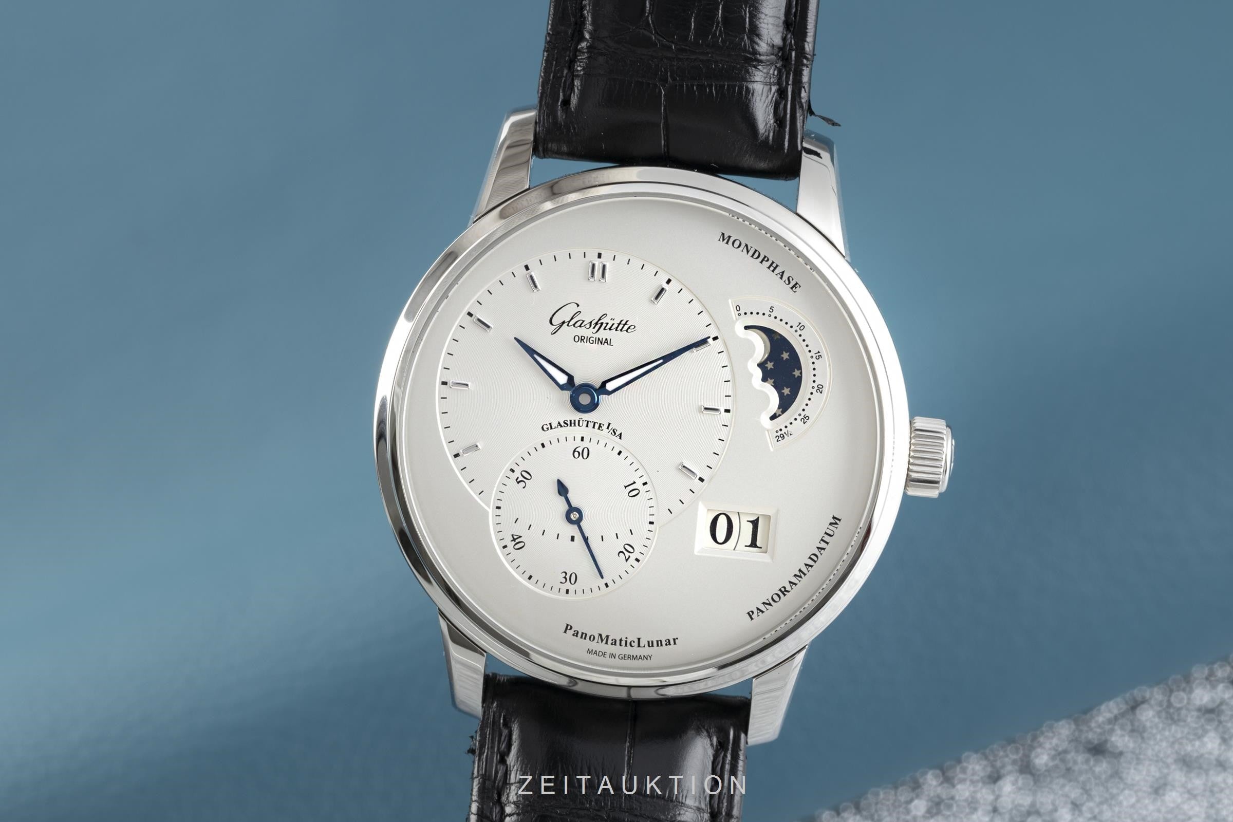 Glashütte PanoMaticLunar acier automatique montre pour hommes 1-90-02-42-32-05 LP: 9700EUR  [2105139]