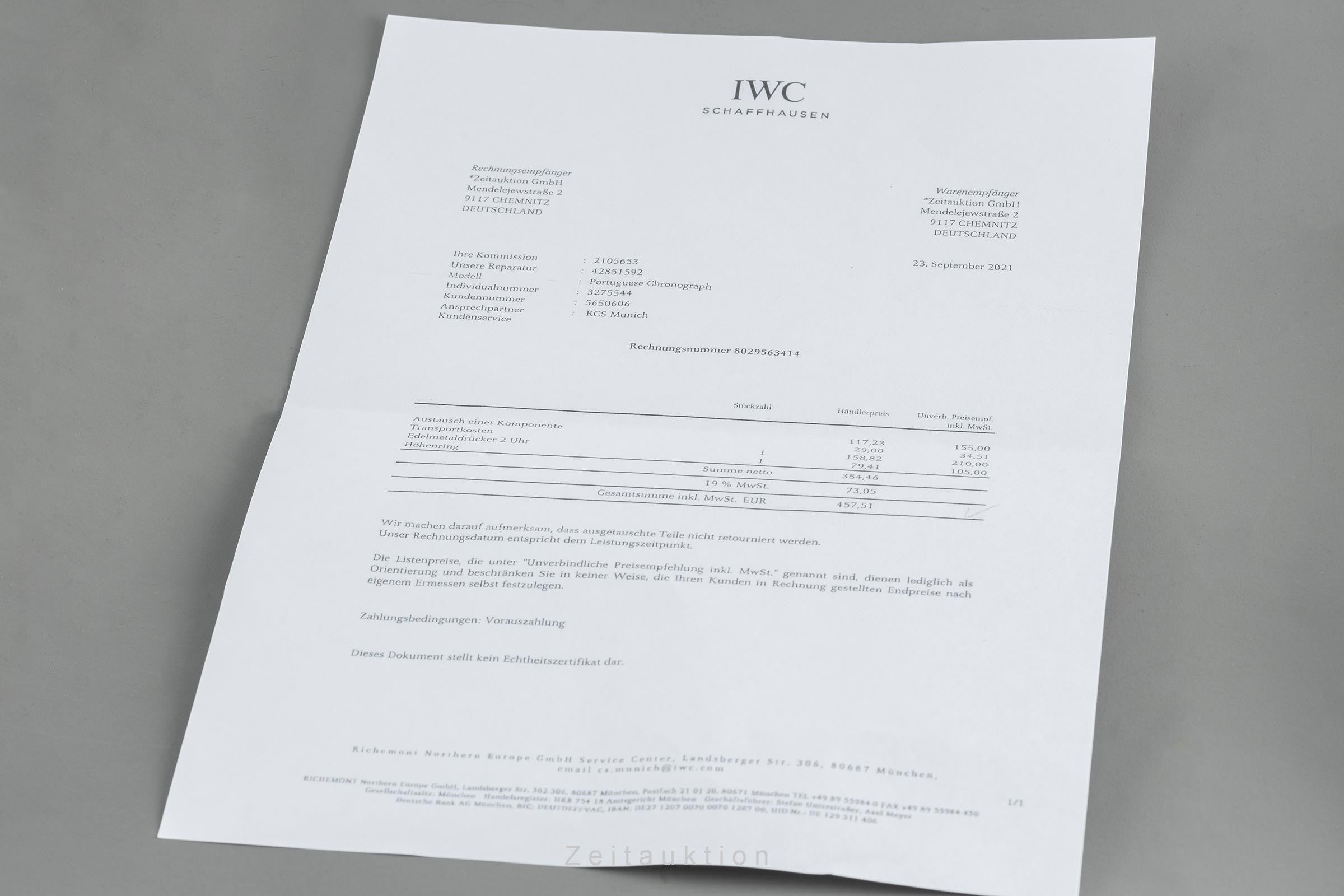 IWC Portugieser chronograph 18 ct gold automatic men's watch 3714 LP: 17900EUR  [2105653]