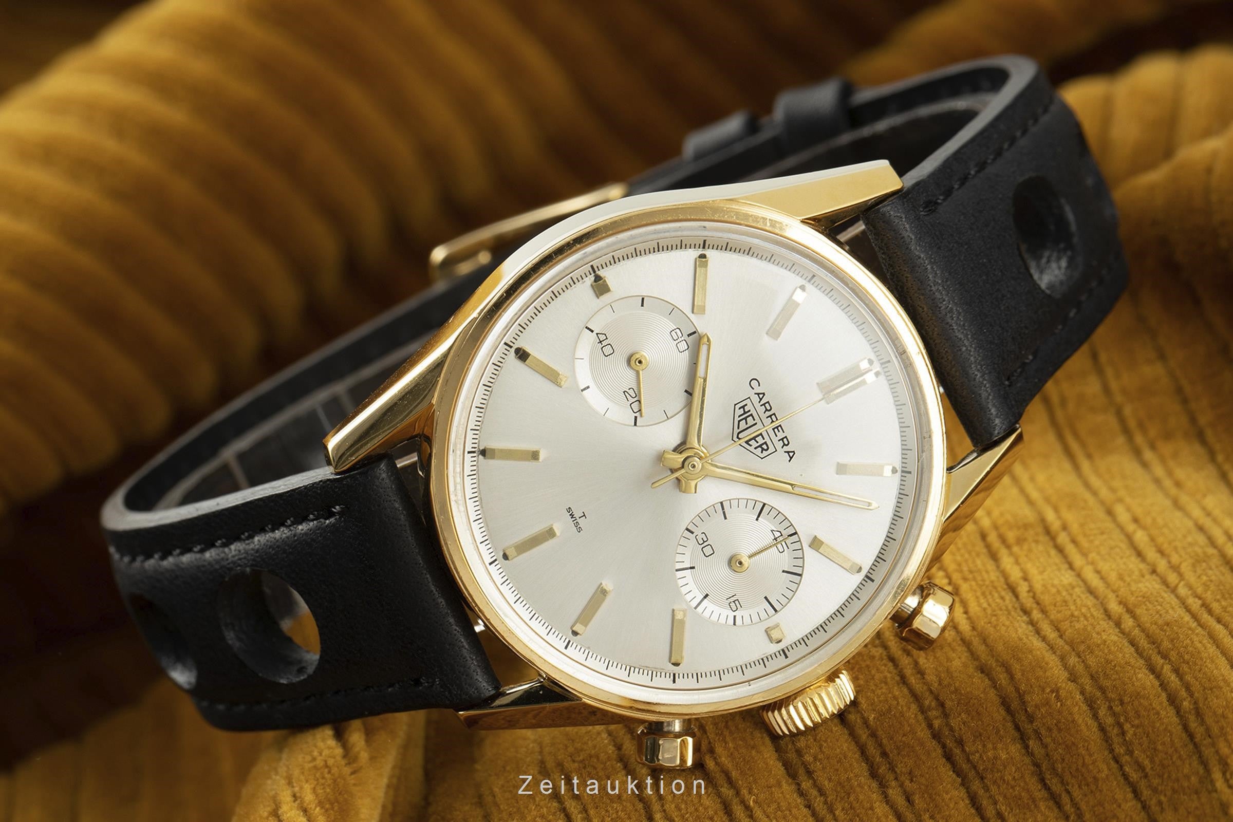 Heuer Carrera cronografo dorato carica manuale orologio da uomo C.7666-5 Vintage  [2107022]