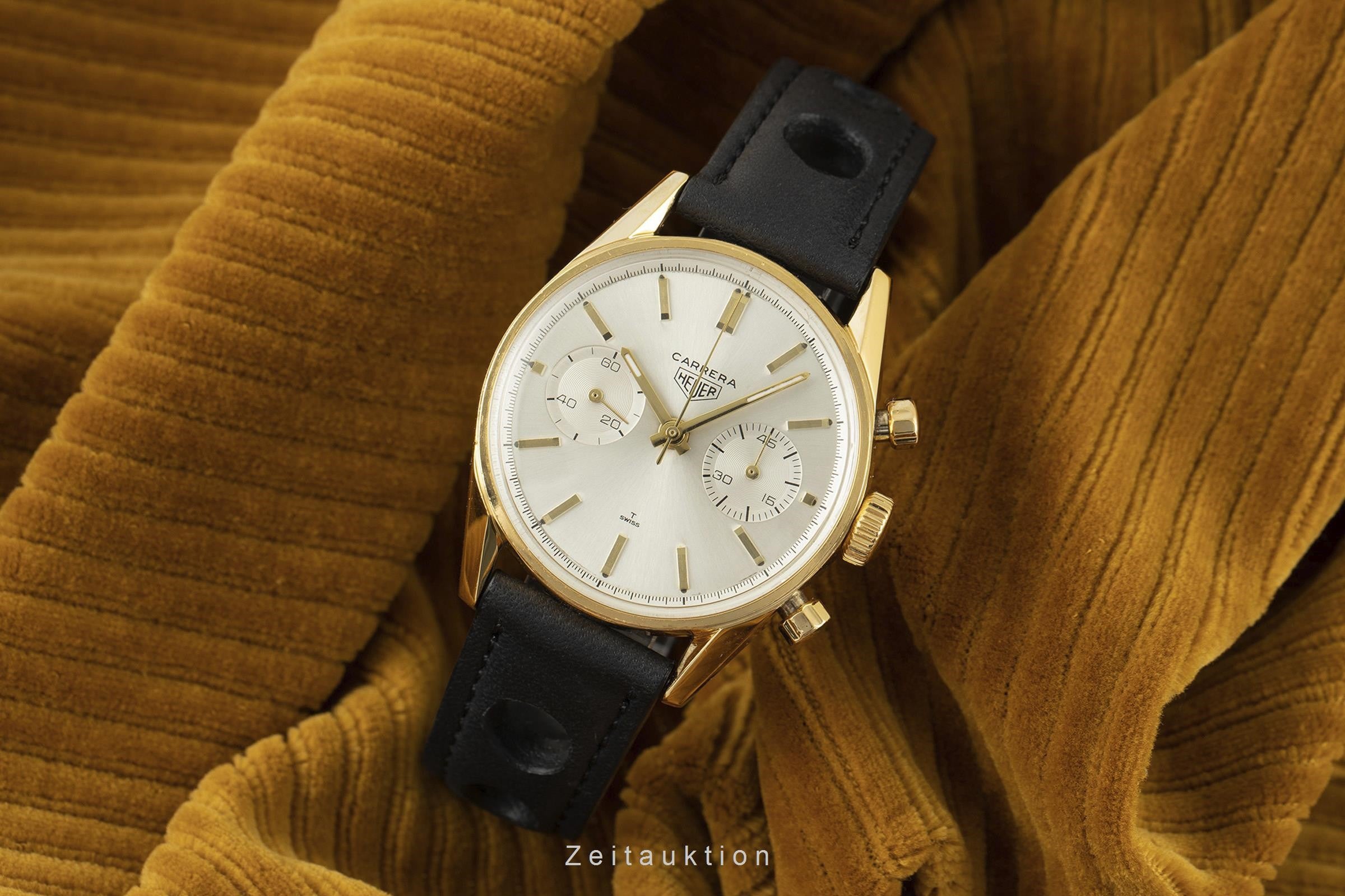 Heuer Carrera cronografo dorato carica manuale orologio da uomo C.7666-5 Vintage  [2107022]