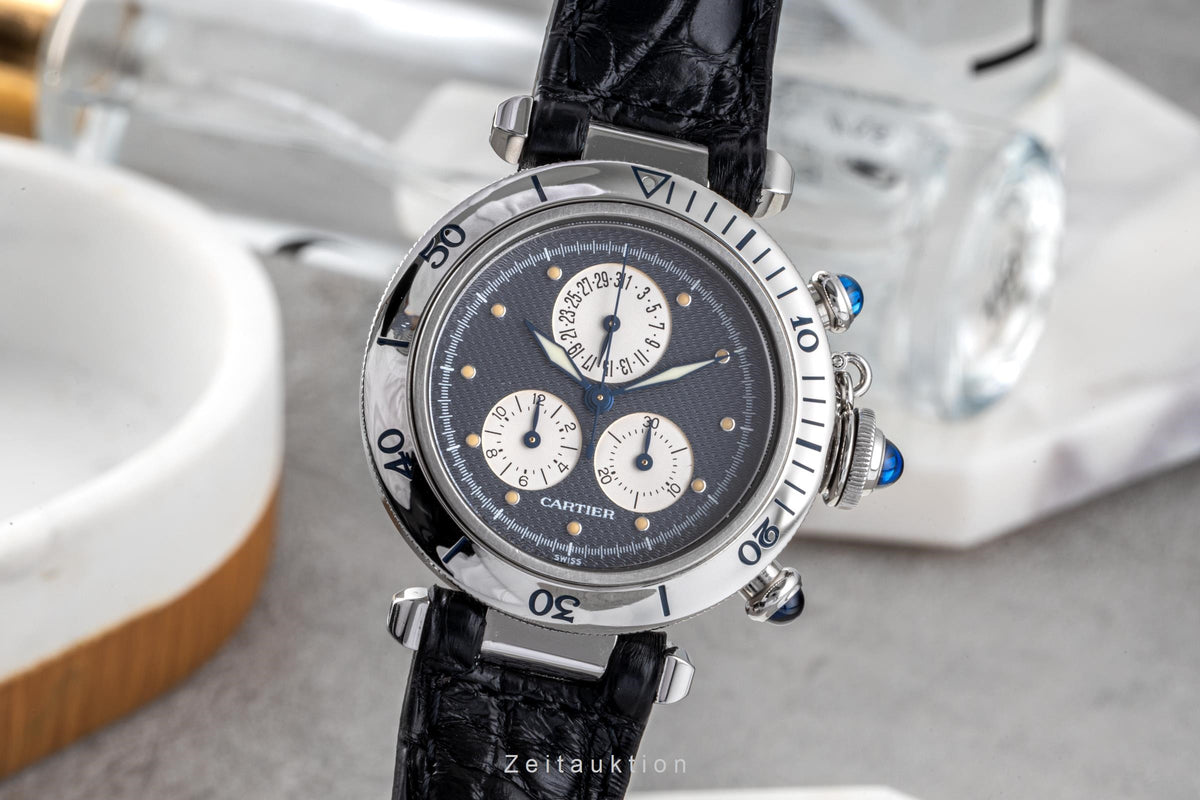 Cartier Pasha chronograph steel quartz men's watch 1352 1  [2107046]