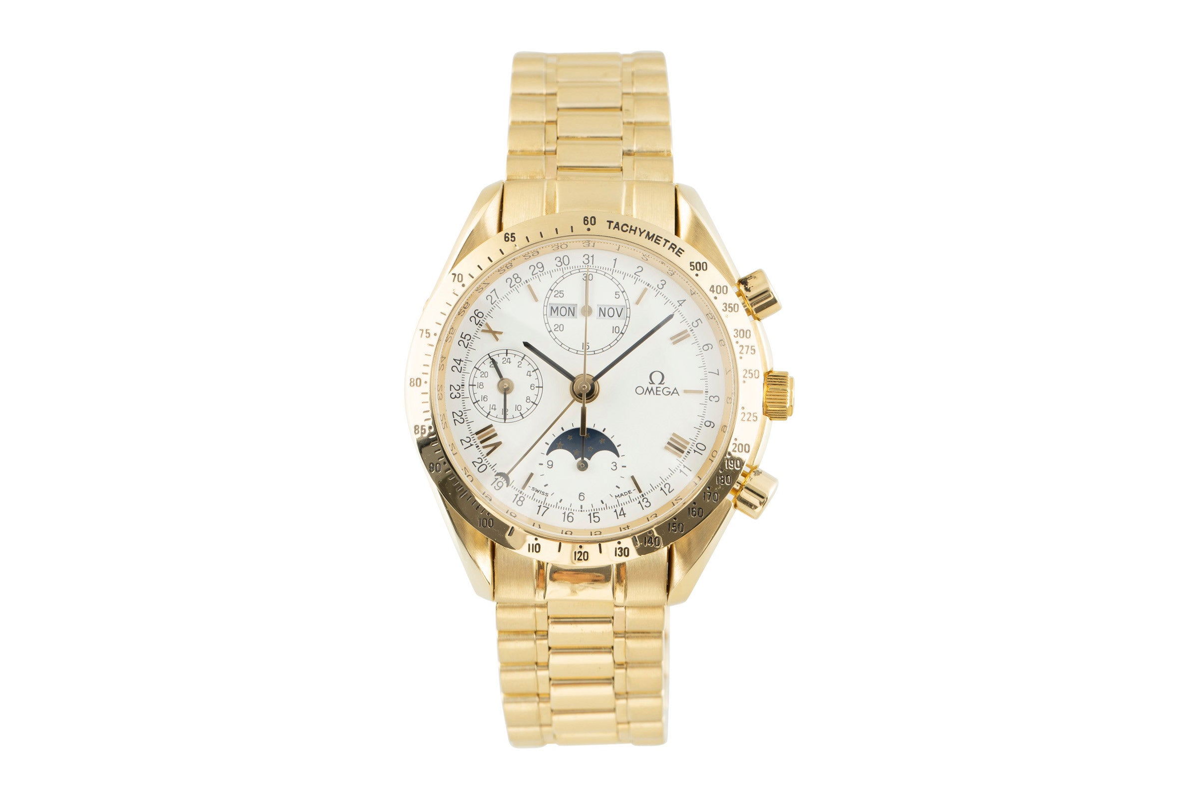 Omega Speedmaster Day-Date 18K Gold Chronograph Herrenuhr 175.0044 B&P [2107715]