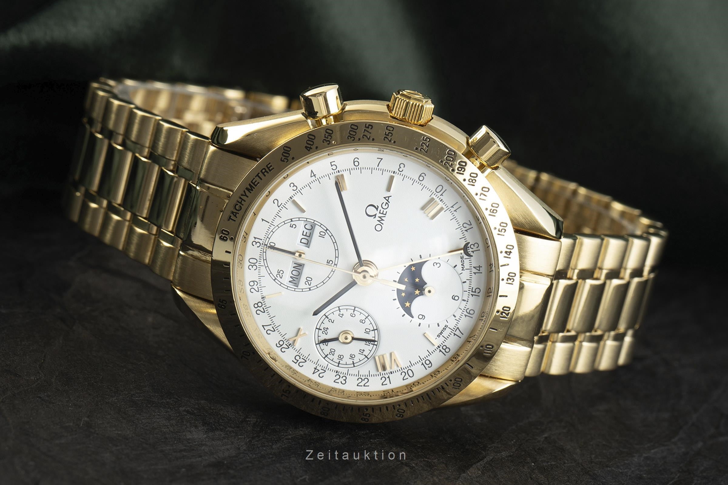 Omega Speedmaster Day-Date 18K Gold Chronograph Herrenuhr 175.0044 B&P [2107715]