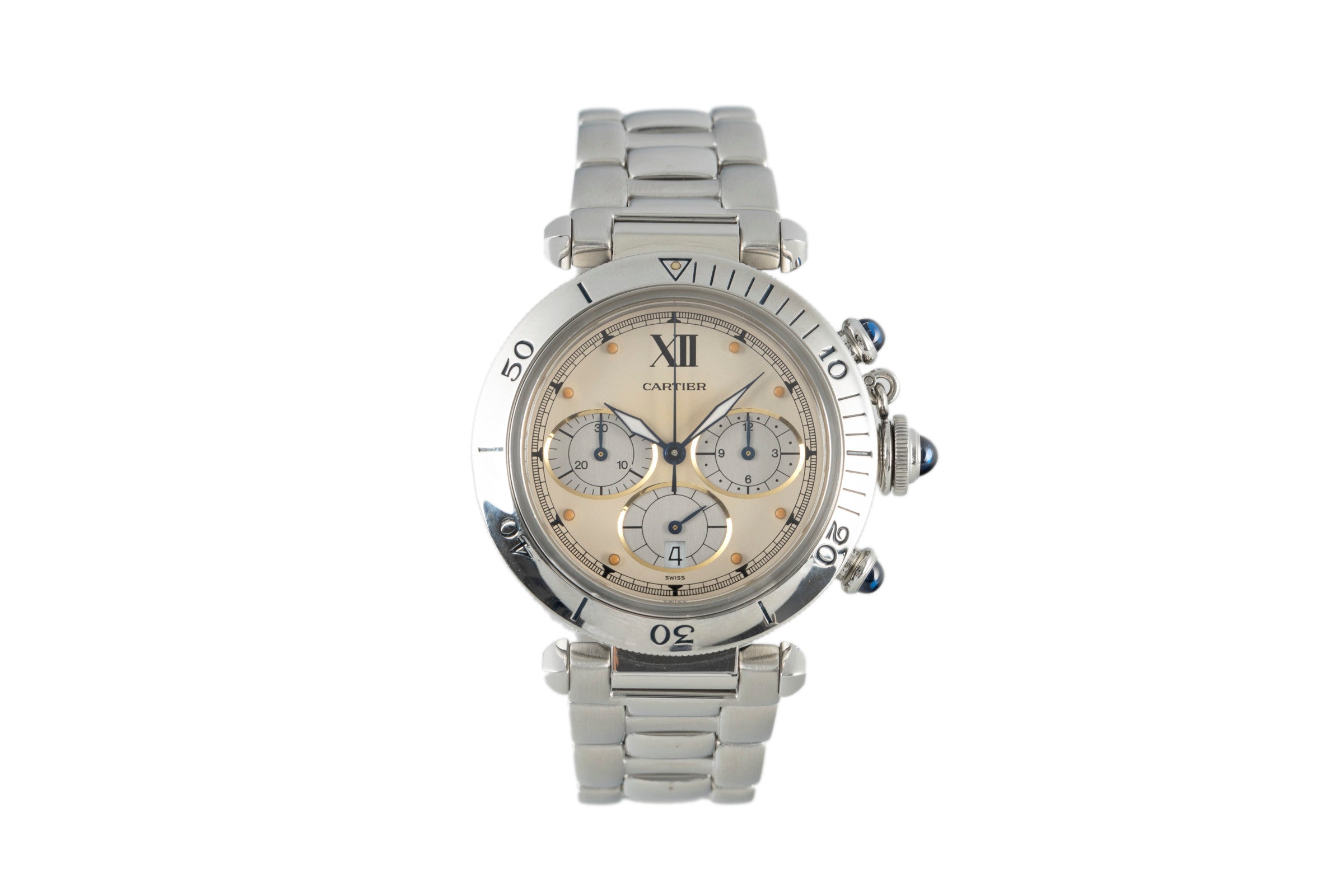 Cartier Pasha cronografo acciaio quarzo orologio da uomo 4030 LP: 9600EUR  [2108900]