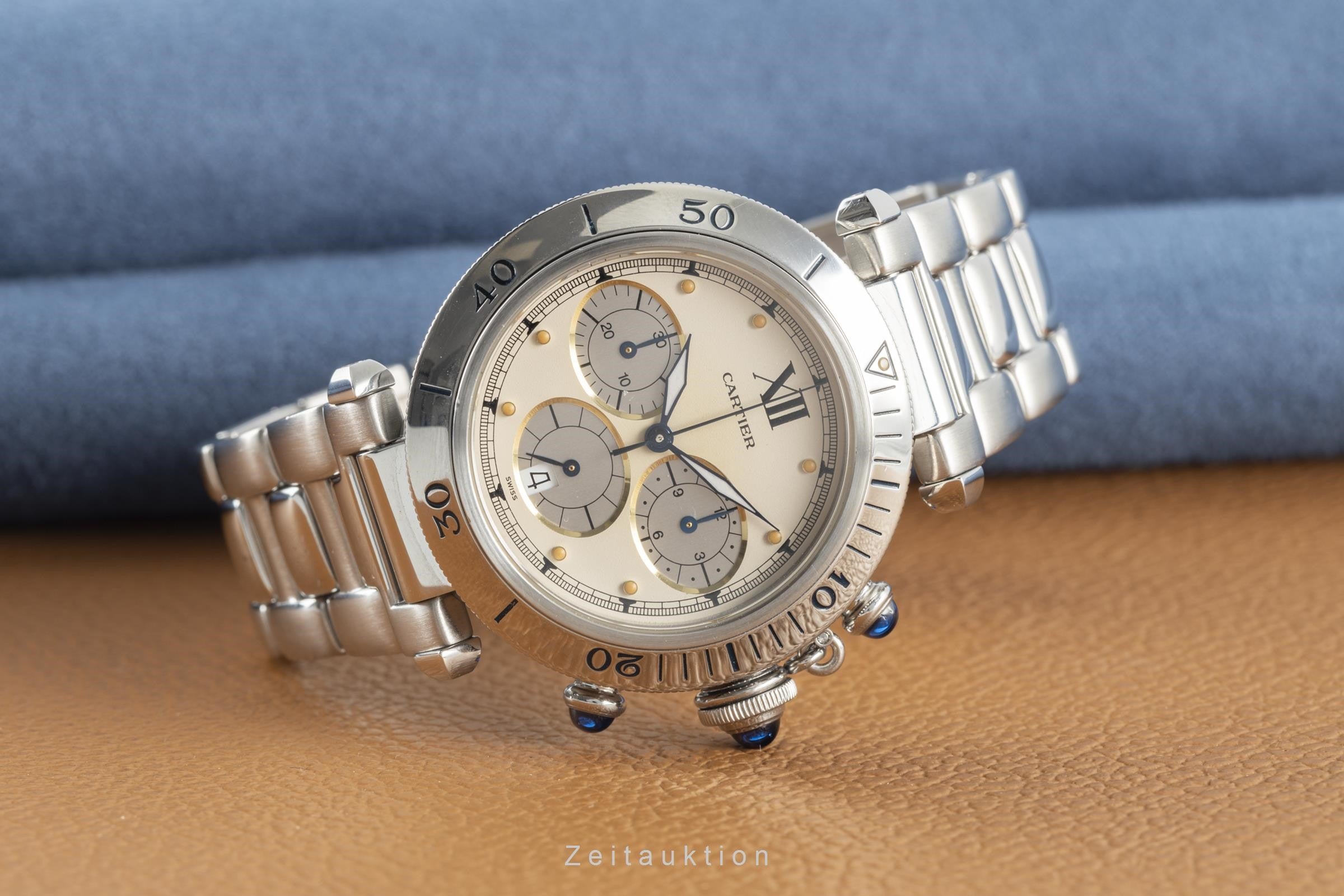 Cartier Pasha cronografo acciaio quarzo orologio da uomo 4030 LP: 9600EUR  [2108900]