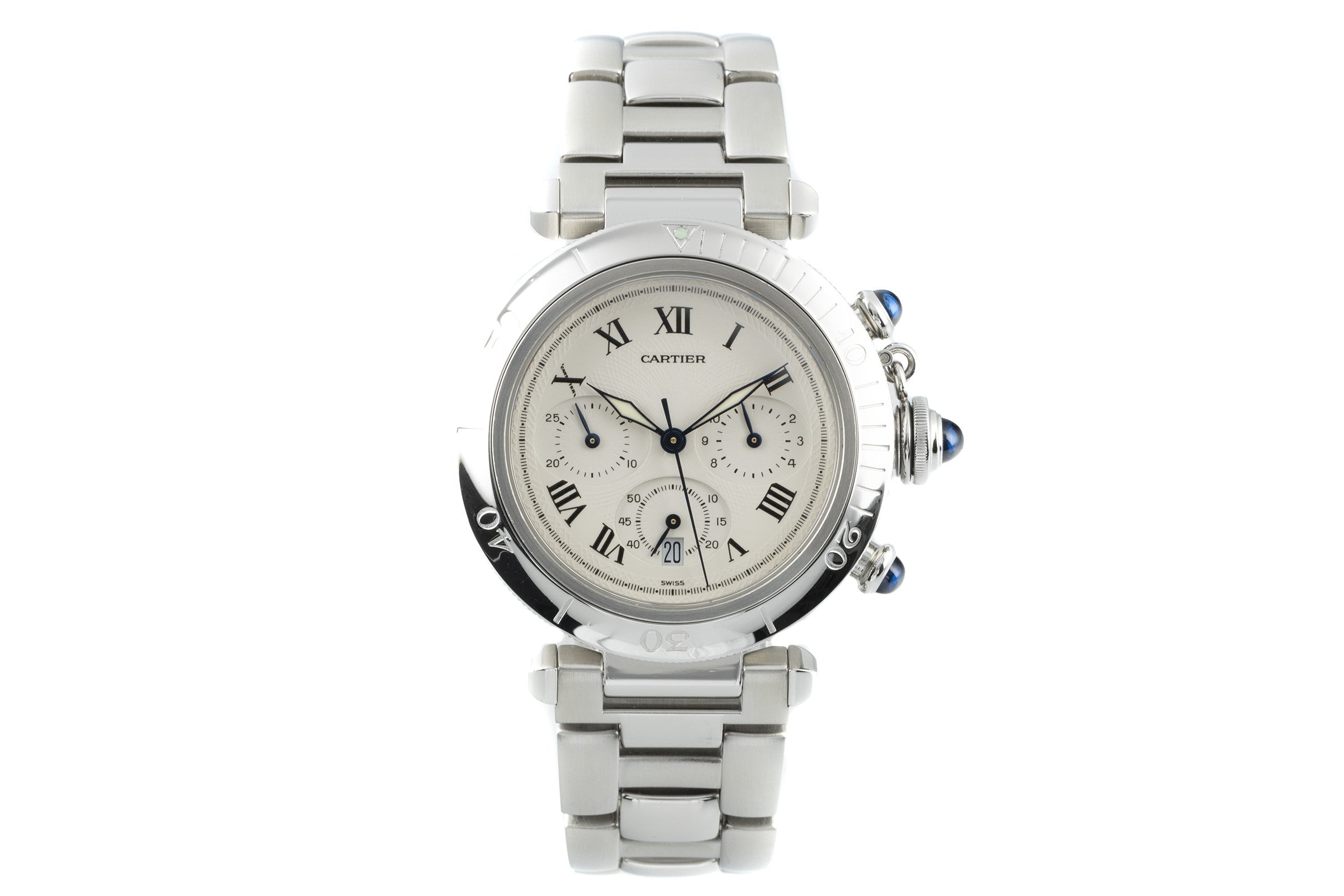 Cartier Pasha chronograph steel quartz men's watch 1050, W31018H3  [2202504]