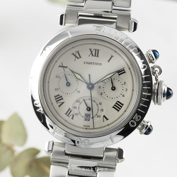 Cartier Pasha chronograph steel quartz men's watch 1050, W31018H3  [2202504]