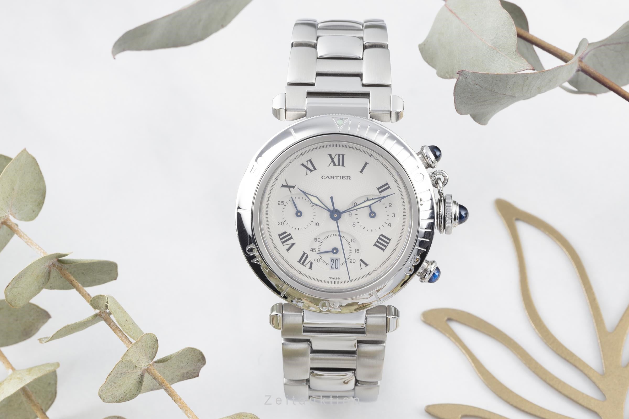 Cartier Pasha chronograph steel quartz men's watch 1050, W31018H3  [2202504]