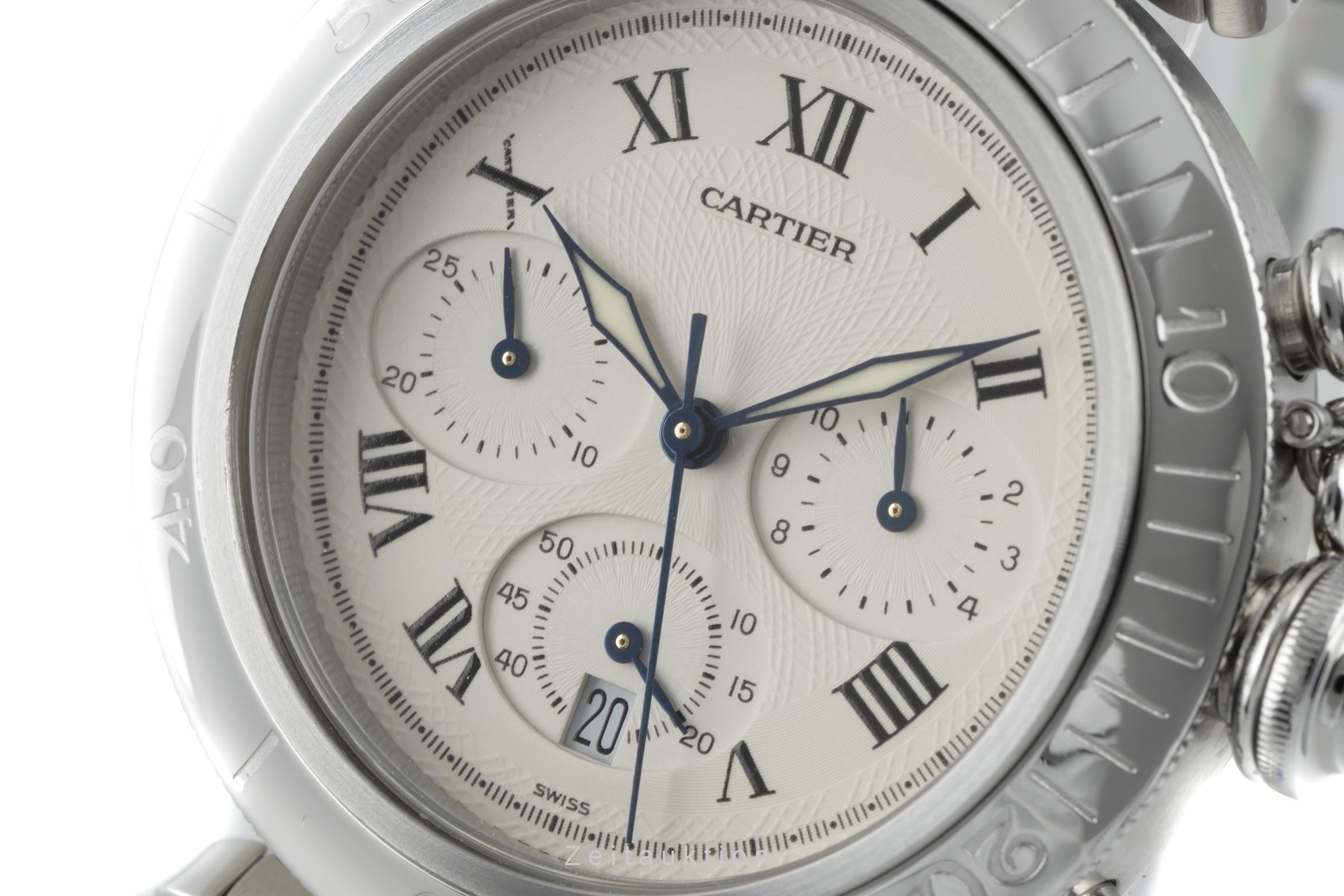 Cartier Pasha chronograph steel quartz men's watch 1050, W31018H3  [2202504]