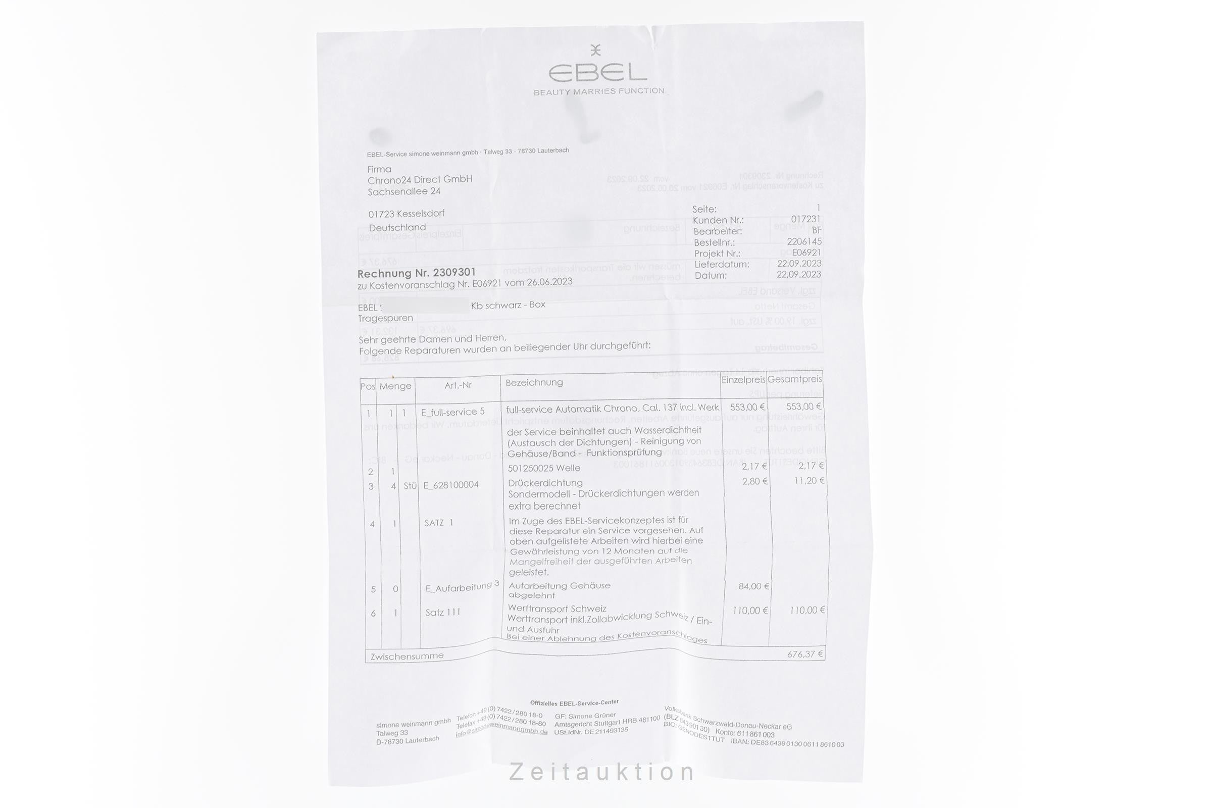 Ebel Le Modulor chronograph steel automatic men's watch E9137240  [2206145]