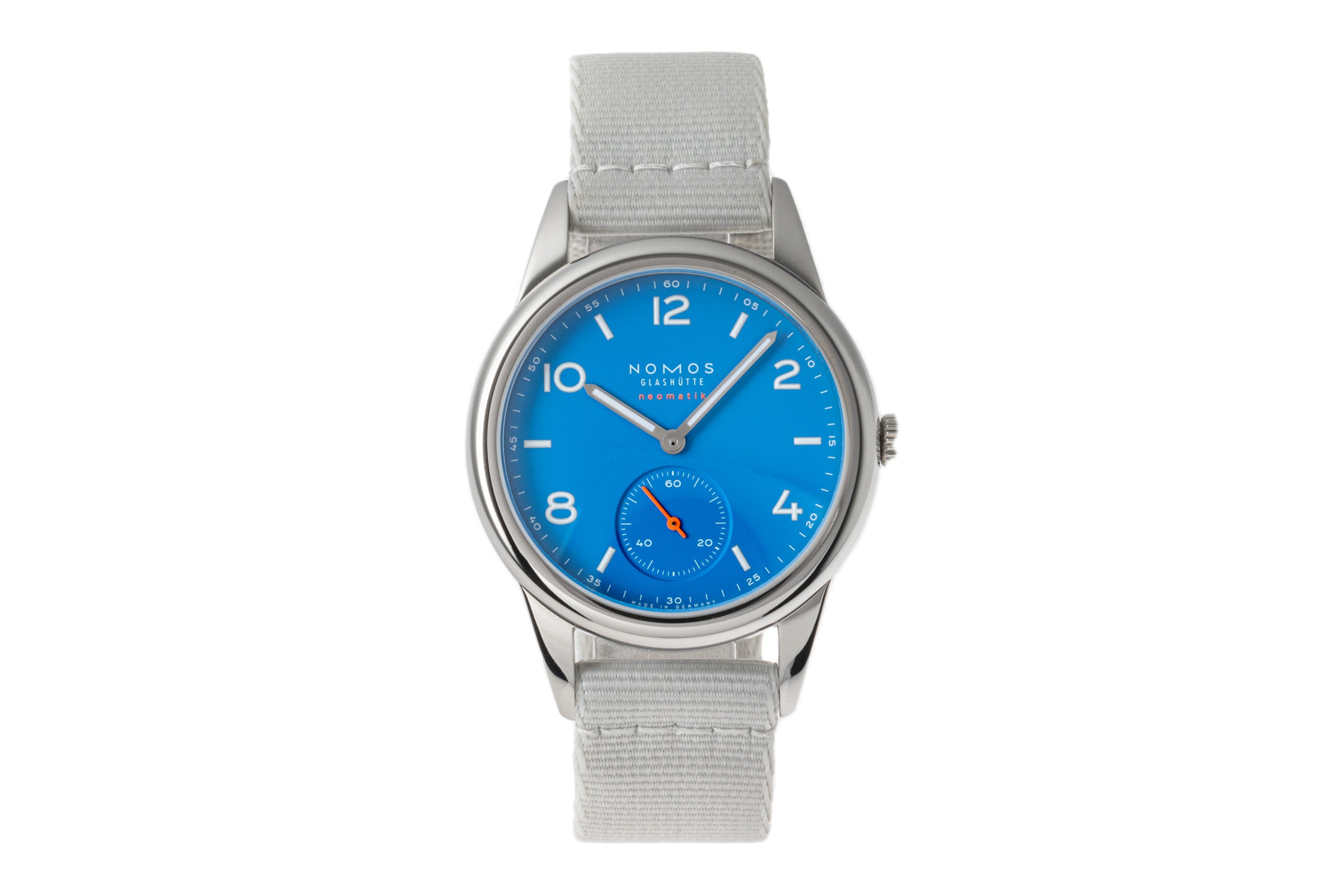 Nomos Club Neomatik 37 Signalblau Edelstahl Automatik Blau Ref. 742 NP: 2500,- € [2206380]