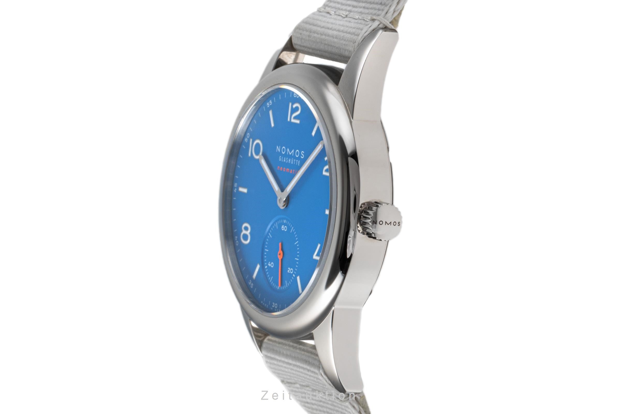 Nomos Club Neomatik 37 Signalblau Edelstahl Automatik Blau Ref. 742 NP: 2500,- € [2206380]