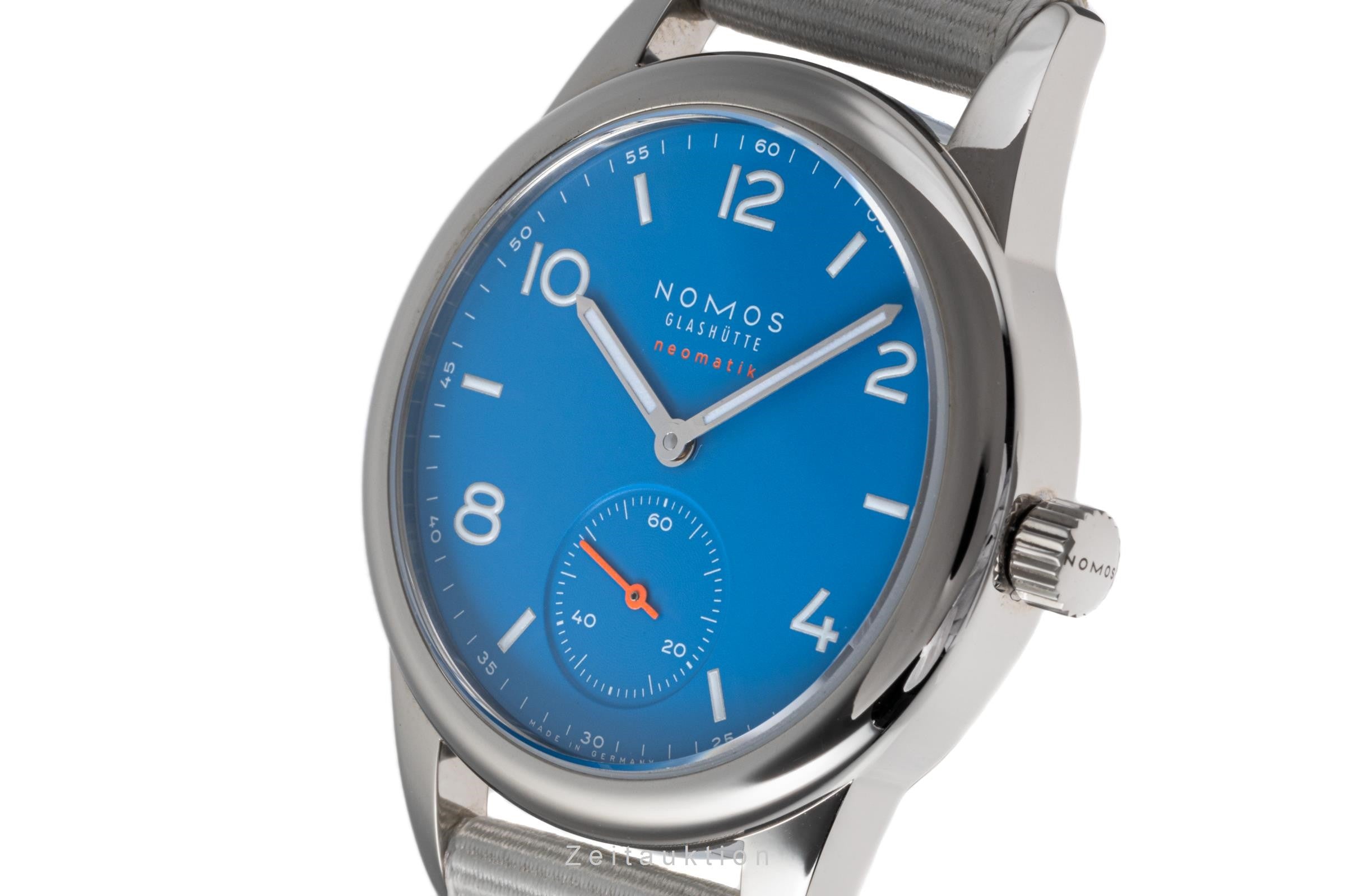 Nomos Club Neomatik 37 Signalblau Edelstahl Automatik Blau Ref. 742 NP: 2500,- € [2206380]