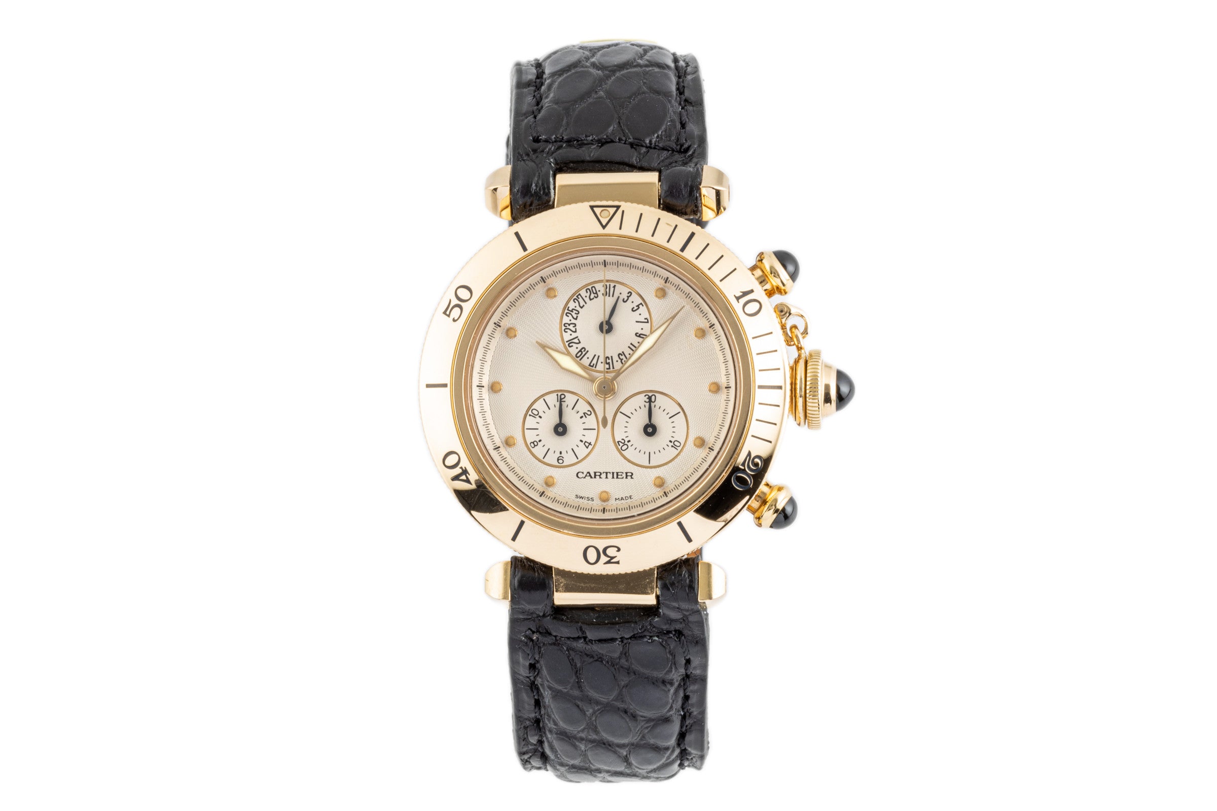 Cartier Pasha 18K (0,750) Gold Chronograph Datum Herrenuhr Ref. 1353 Klassiker [2207688]