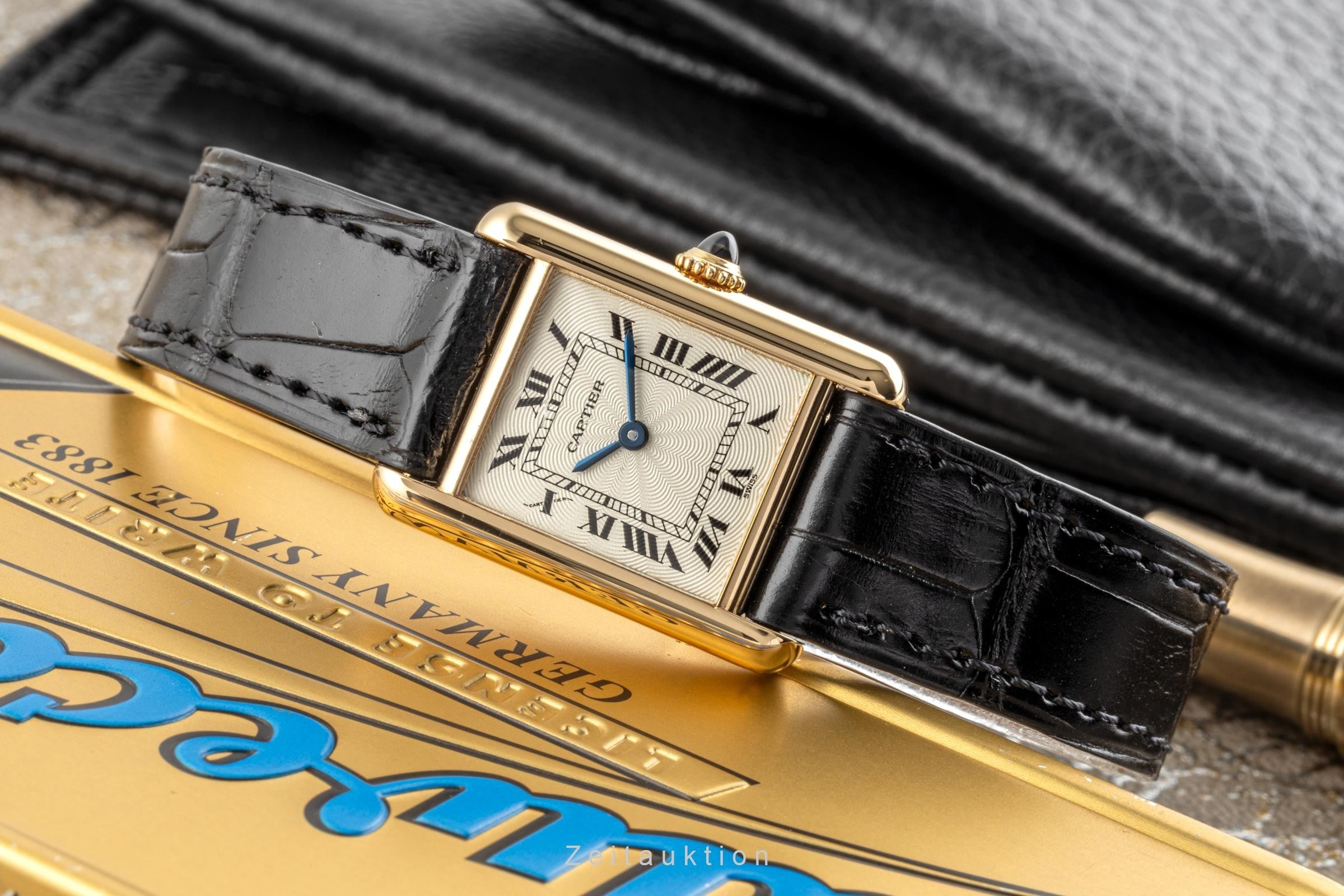 Cartier Tank 18k (0,750) Gold Handaufzug Damenuhr Ref. 1433 B&P VP: 12500,- € [2302494]