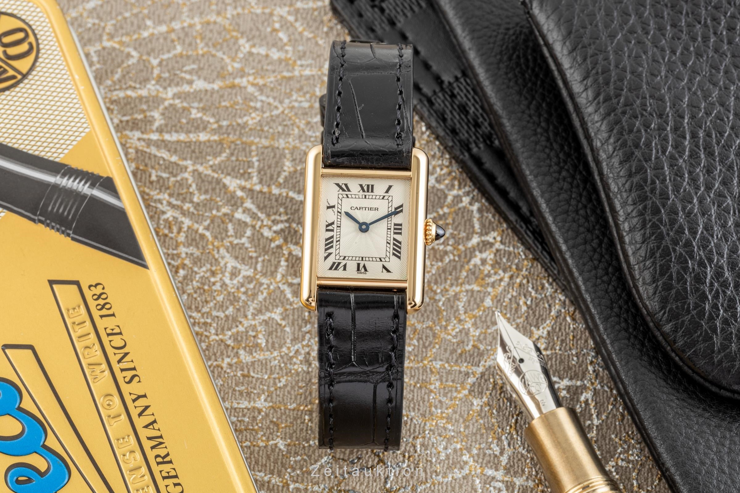 Cartier Tank 18k (0,750) Gold Handaufzug Damenuhr Ref. 1433 B&P VP: 12500,- € [2302494]