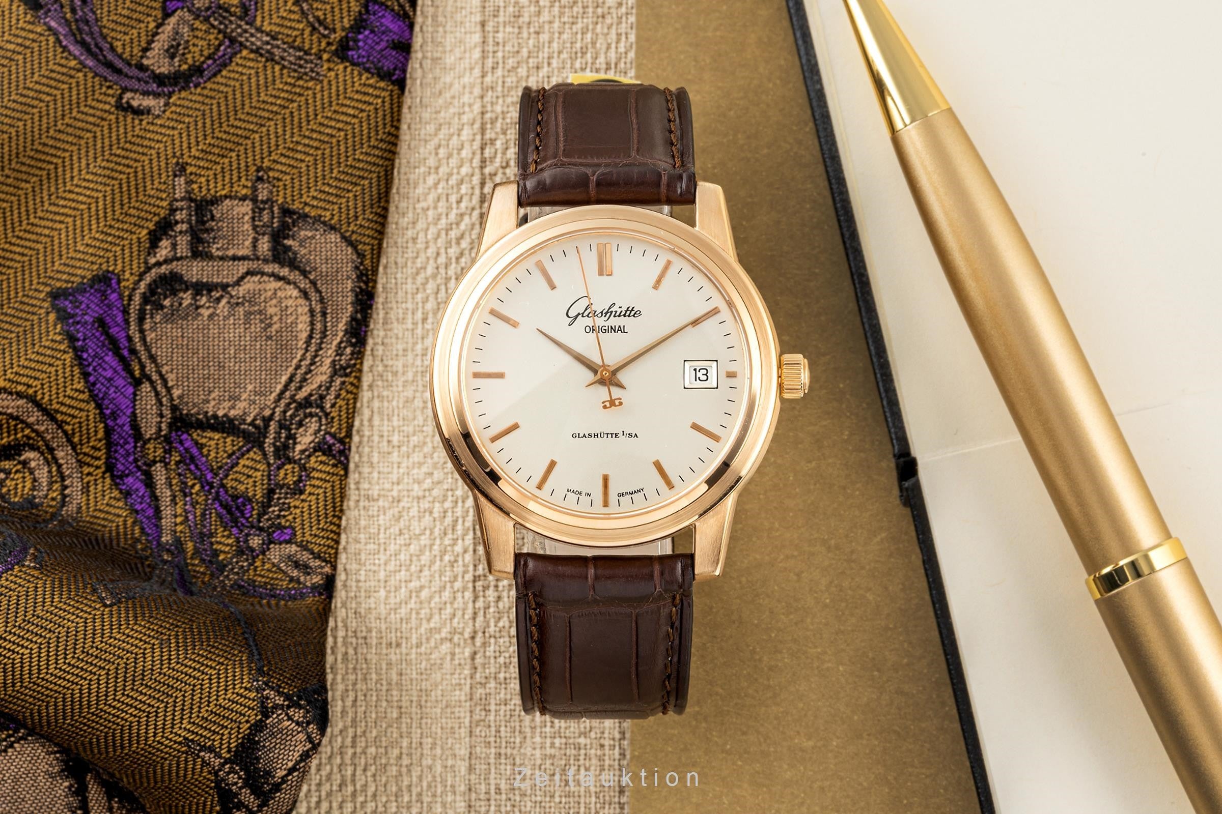 Glashütte Senator 18k (0,750) Gold Automatik Herrenuhr 39-11-12-12-04 B&P 2001 [2305376]