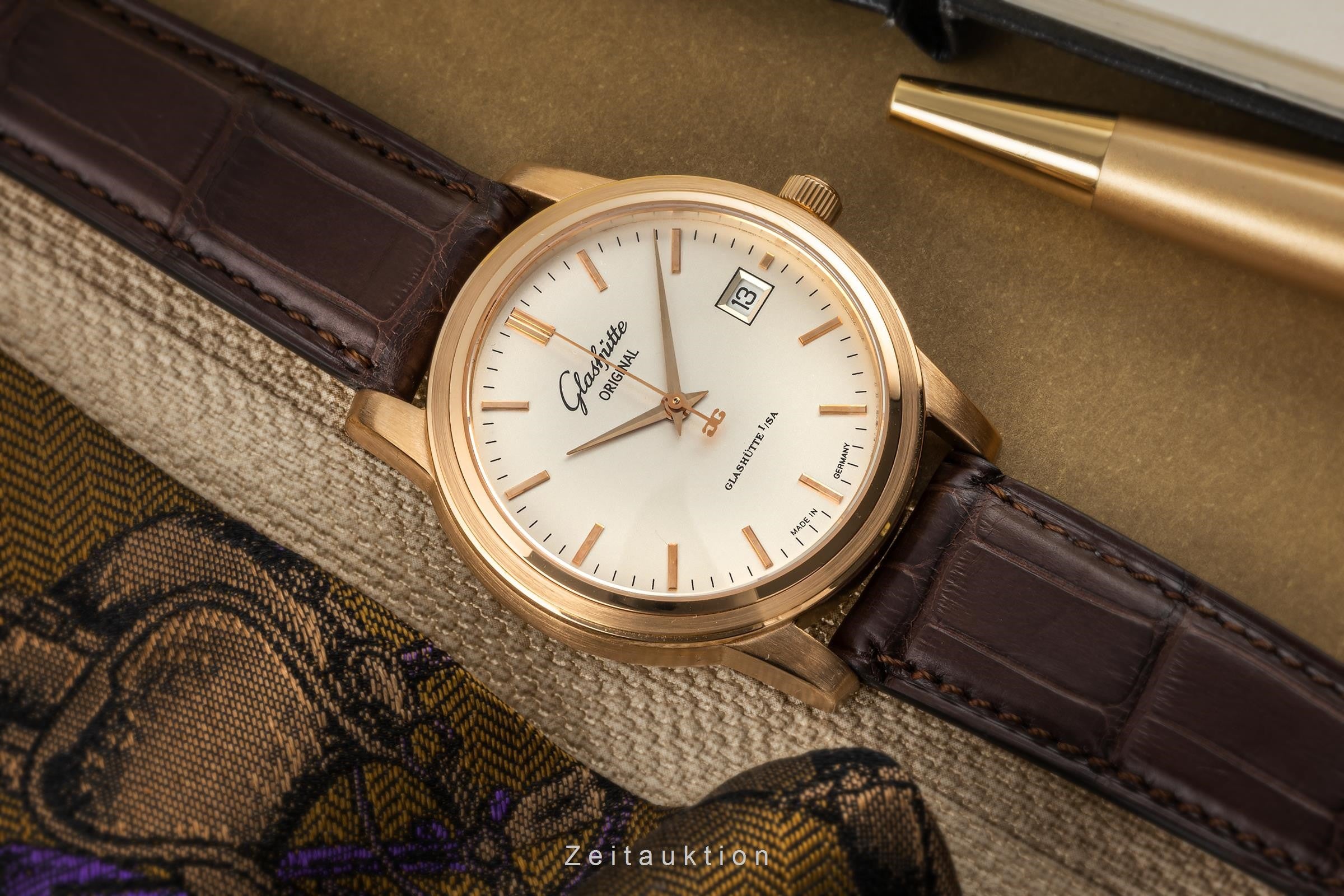 Glashütte Senator 18k (0,750) Gold Automatik Herrenuhr 39-11-12-12-04 B&P 2001 [2305376]