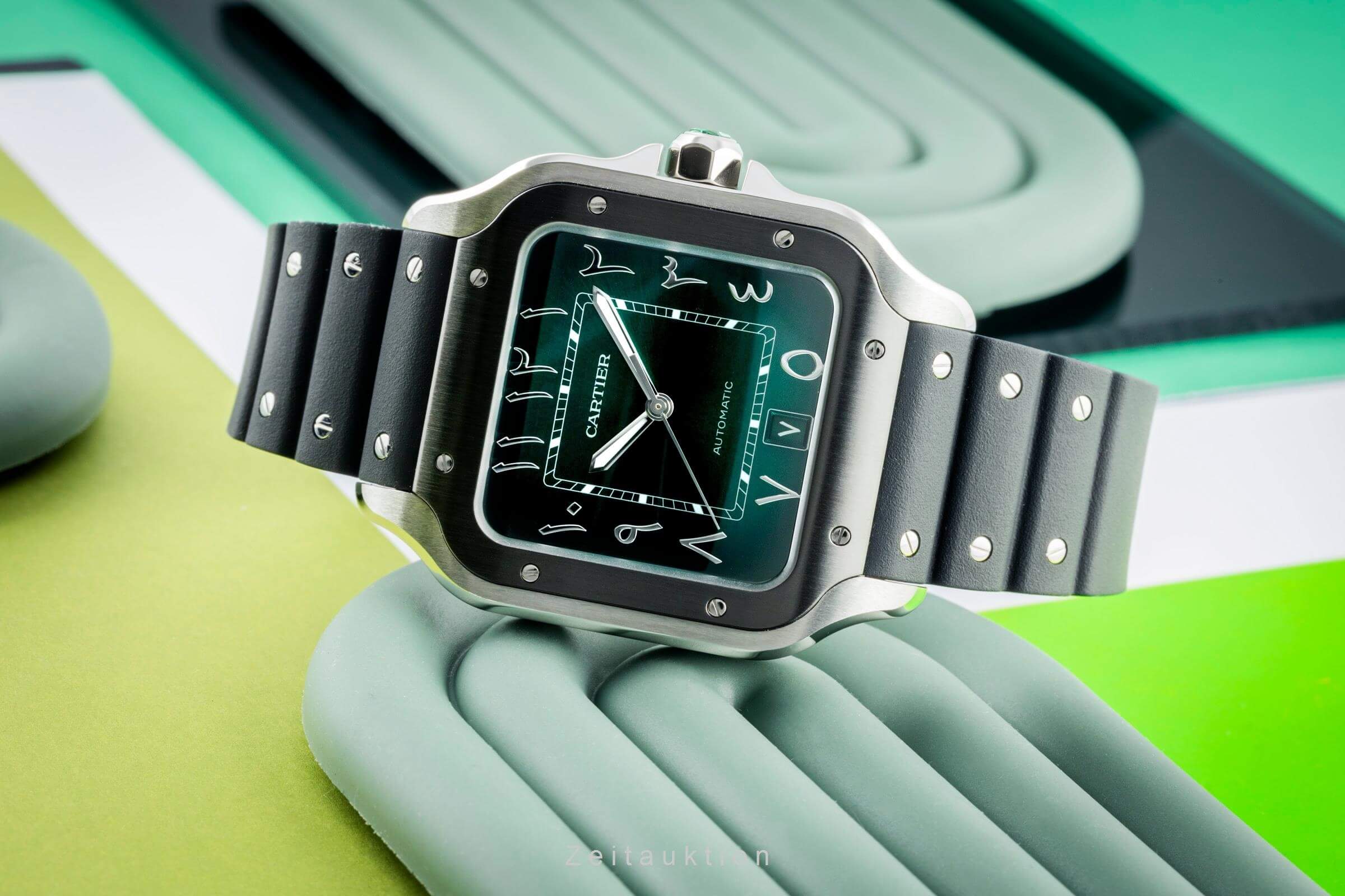 Cartier Santos Green Arabic Stahl Automatik Herrenuhr Ref. WSSA0055 B&P 2024 [2402836]