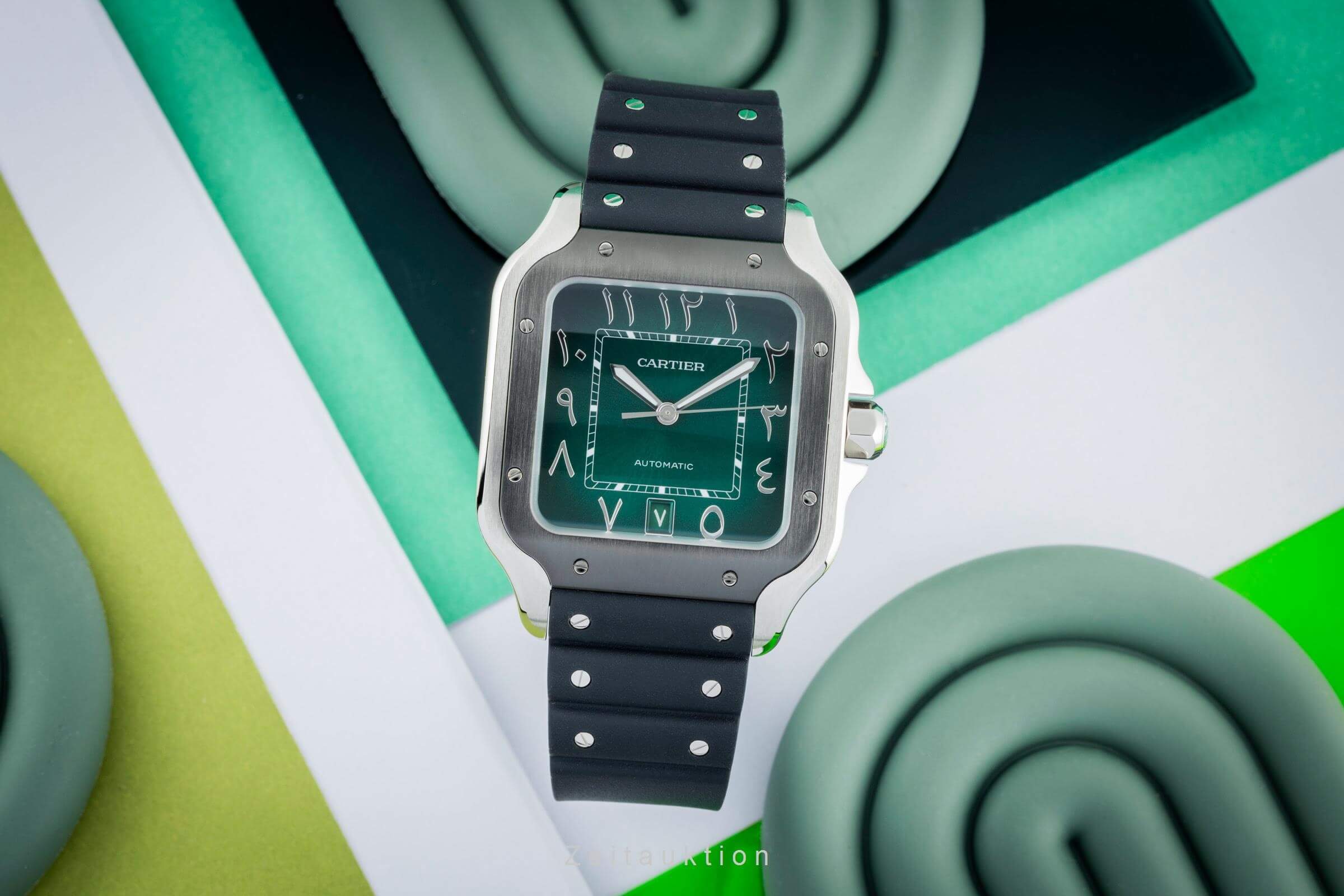 Cartier Santos Green Arabic Stahl Automatik Herrenuhr Ref. WSSA0055 B&P 2024 [2402836]