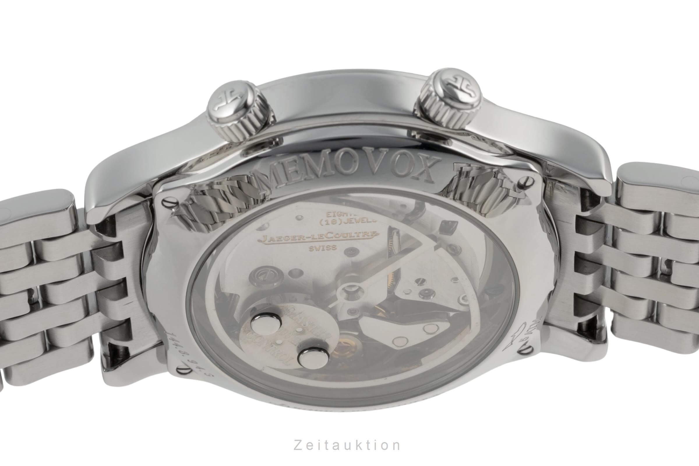 Jaeger LeCoultre Memovox Handaufzug Stahl Herrenuhr Ref. 144.8.94.S B&P [2402853]