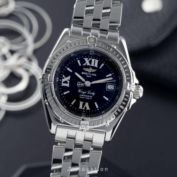 Breitling Wings Lady Black Dial Datum Edelstahl Quarz Damenuhr Ref. A67350 [2405407]