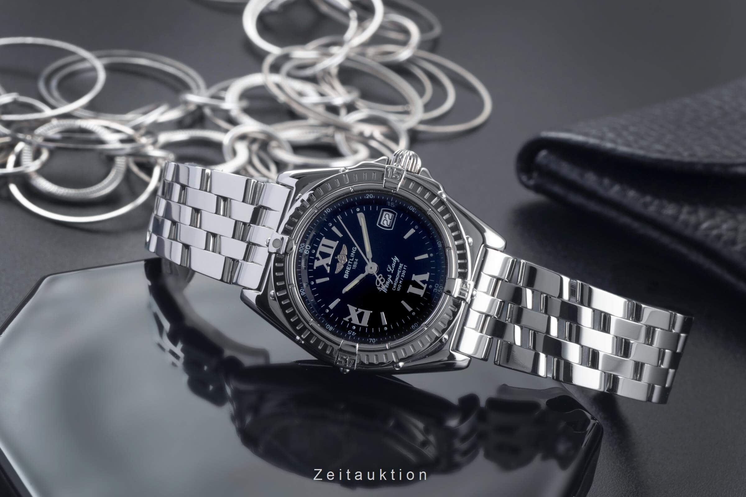 Breitling Wings Lady Black Dial Datum Edelstahl Quarz Damenuhr Ref. A67350 [2405407]