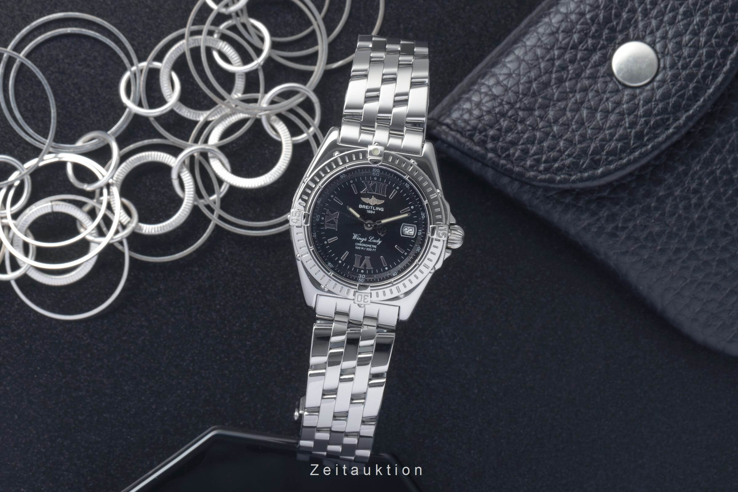 Breitling Wings Lady Black Dial Datum Edelstahl Quarz Damenuhr Ref. A67350 [2405407]