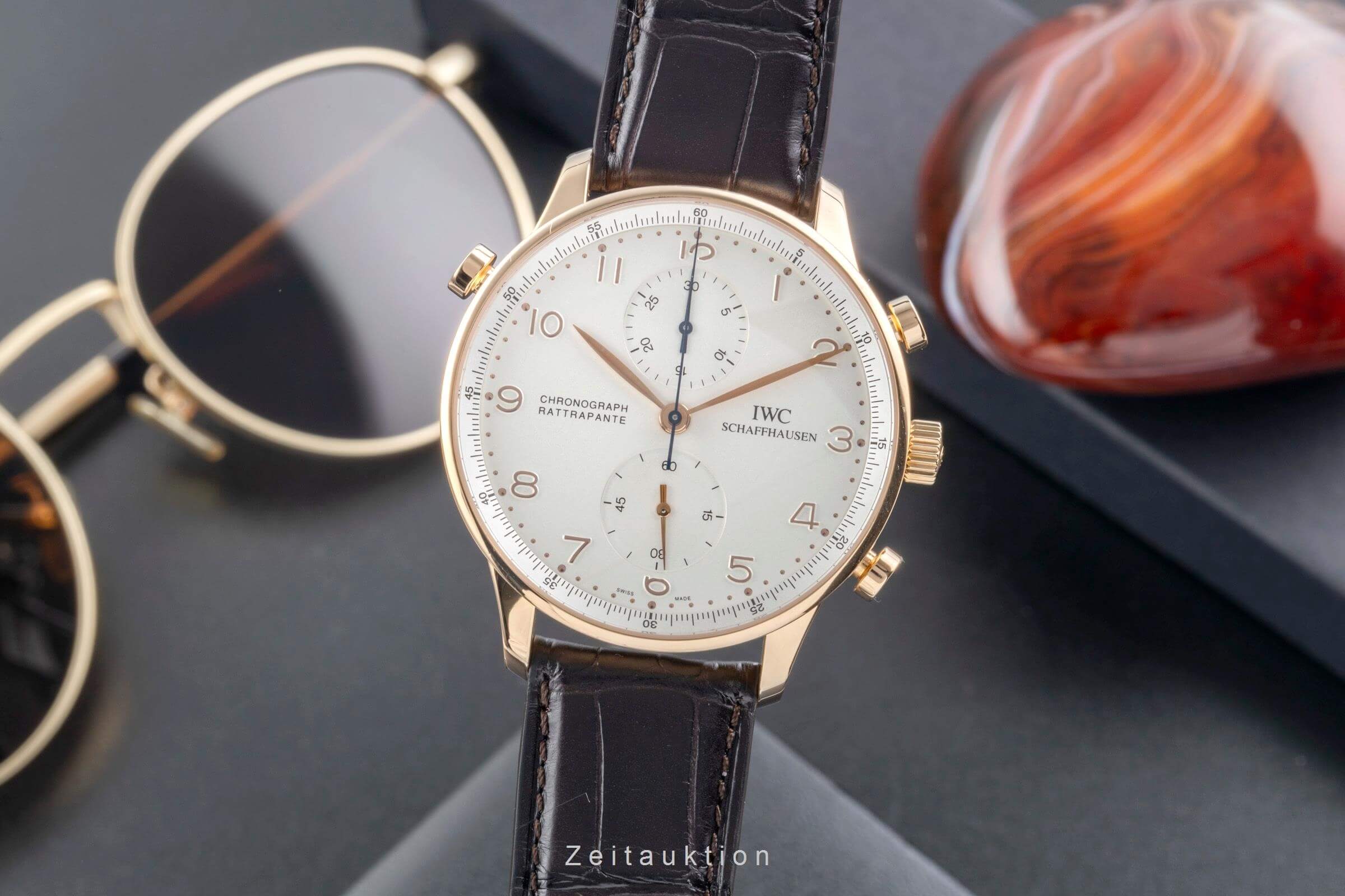 IWC Portugieser cronografo oro rosso 18 ct carica manuale orologio da uomo IW371203  [2406376]