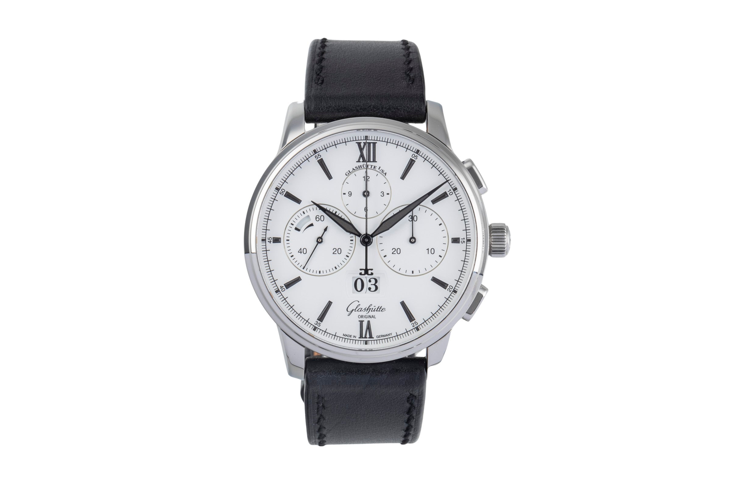Glashütte Senator chronograph steel automatic men's watch 1-37-01-05-02-35 LP: 15200EUR  [2500019]