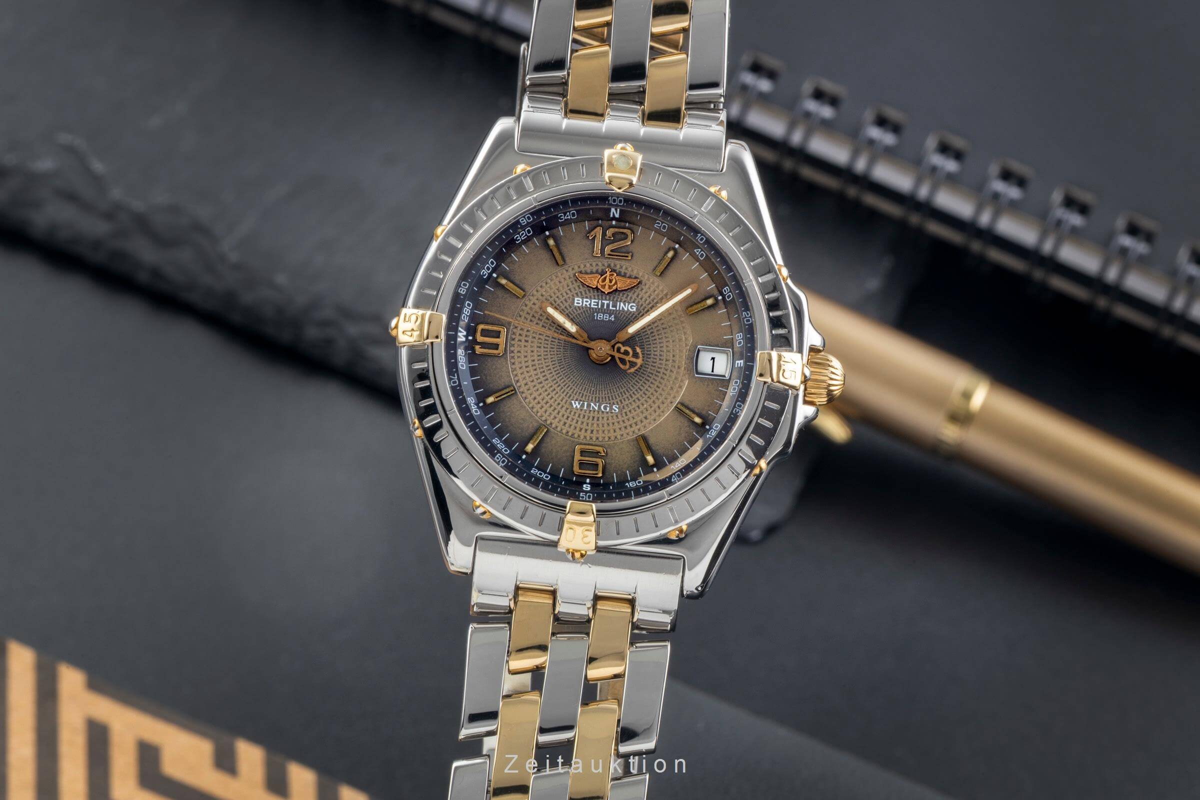 Breitling Wings Stahl / Gold Automatik Datum Herrenuhr Ref. B10050 Papiere 1998 [2500375]