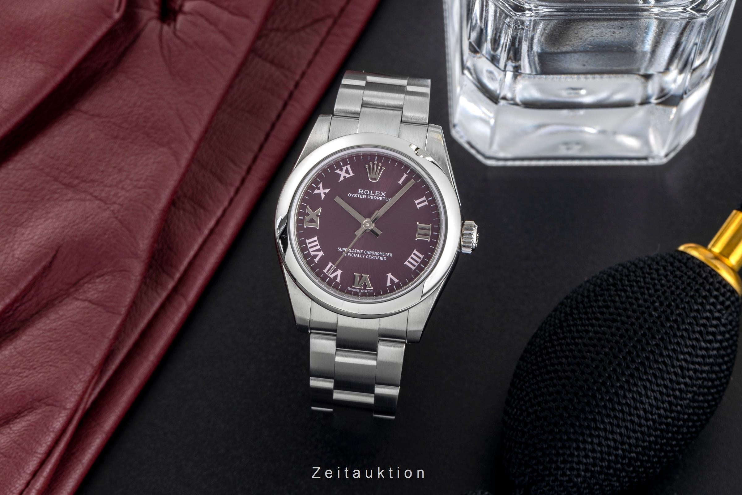 Rolex Oyster Perpetual 31 "Red Crape" Automatik Stahl Damenuhr Ref. 177200 B&P [2500885]