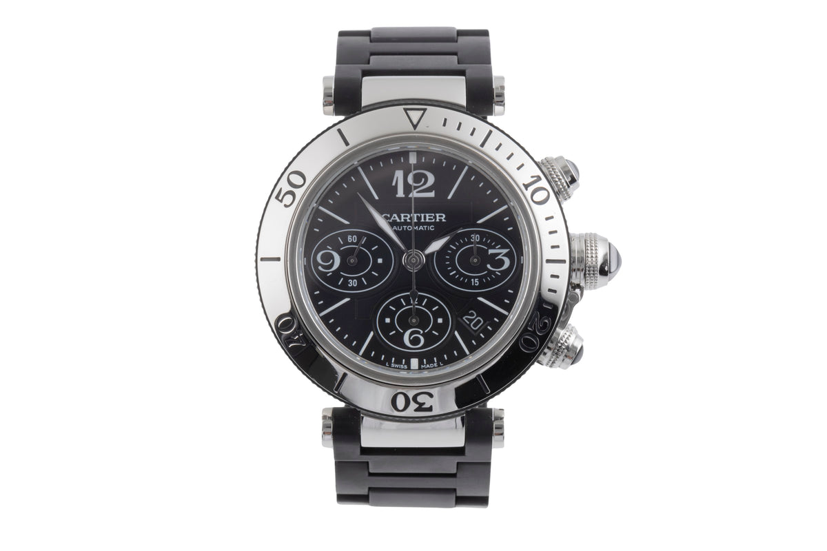 Cartier Pasha Seatimer chronograph ceramic / steel automatic men's watch W31088U2 LP: 11100EUR  [2501071]