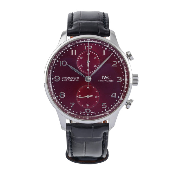 IWC Portugieser Chronograph Red Dial Stahl Automatik Herrenuhr Ref. IW371616 B&P [2501269]