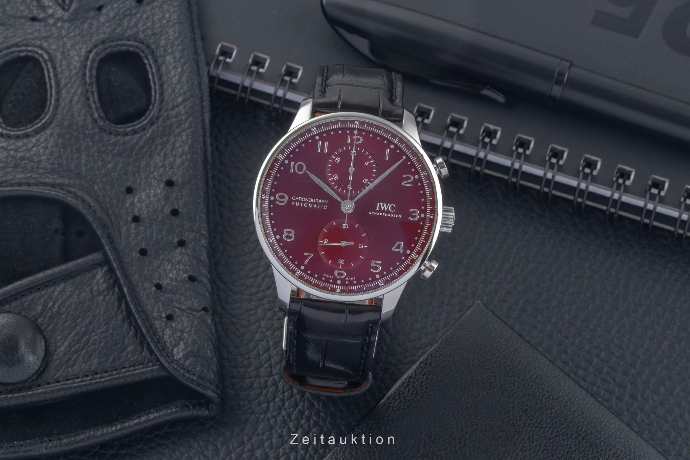 IWC Portugieser Chronograph Red Dial Stahl Automatik Herrenuhr Ref. IW371616 B&P [2501269]