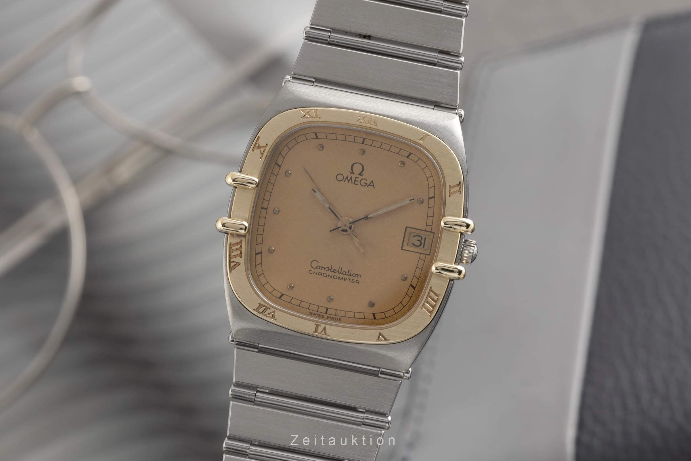 Omega Constellation acciaio / oro quarzo orologio da uomo 398.0877 Vintage  [2501402]