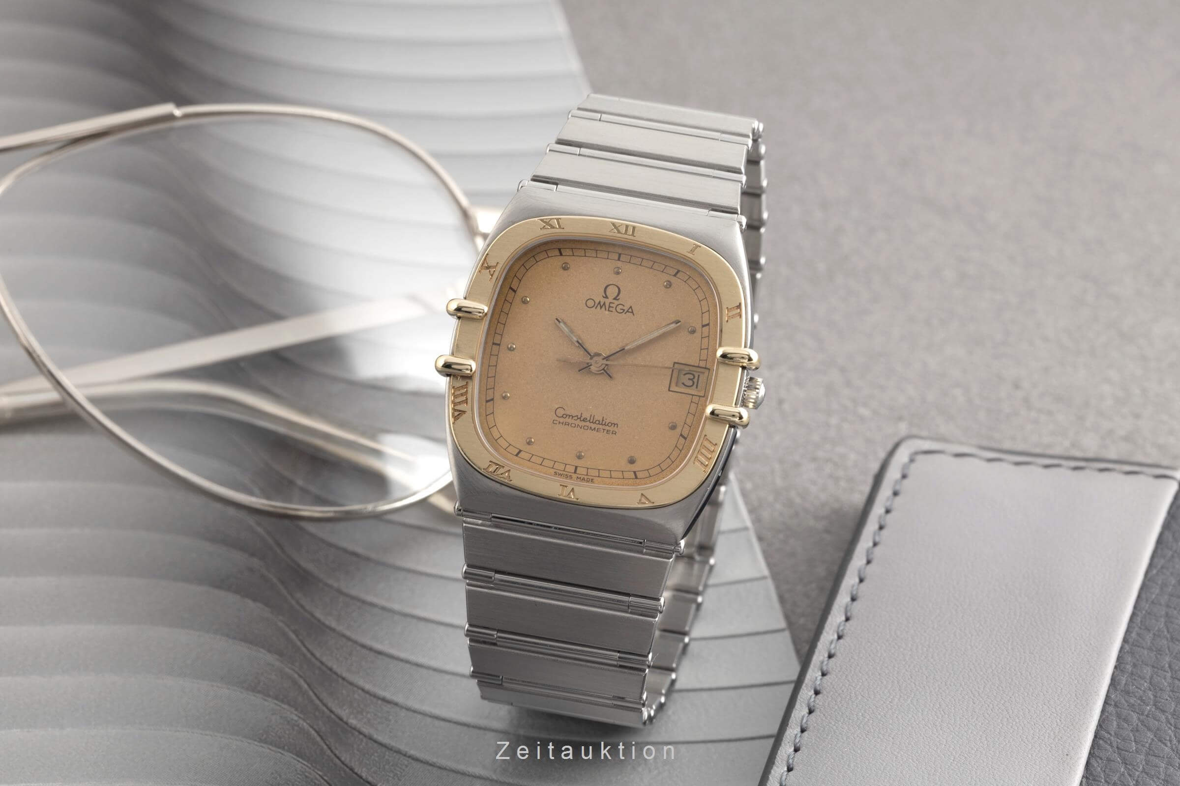 Omega Constellation acciaio / oro quarzo orologio da uomo 398.0877 Vintage  [2501402]