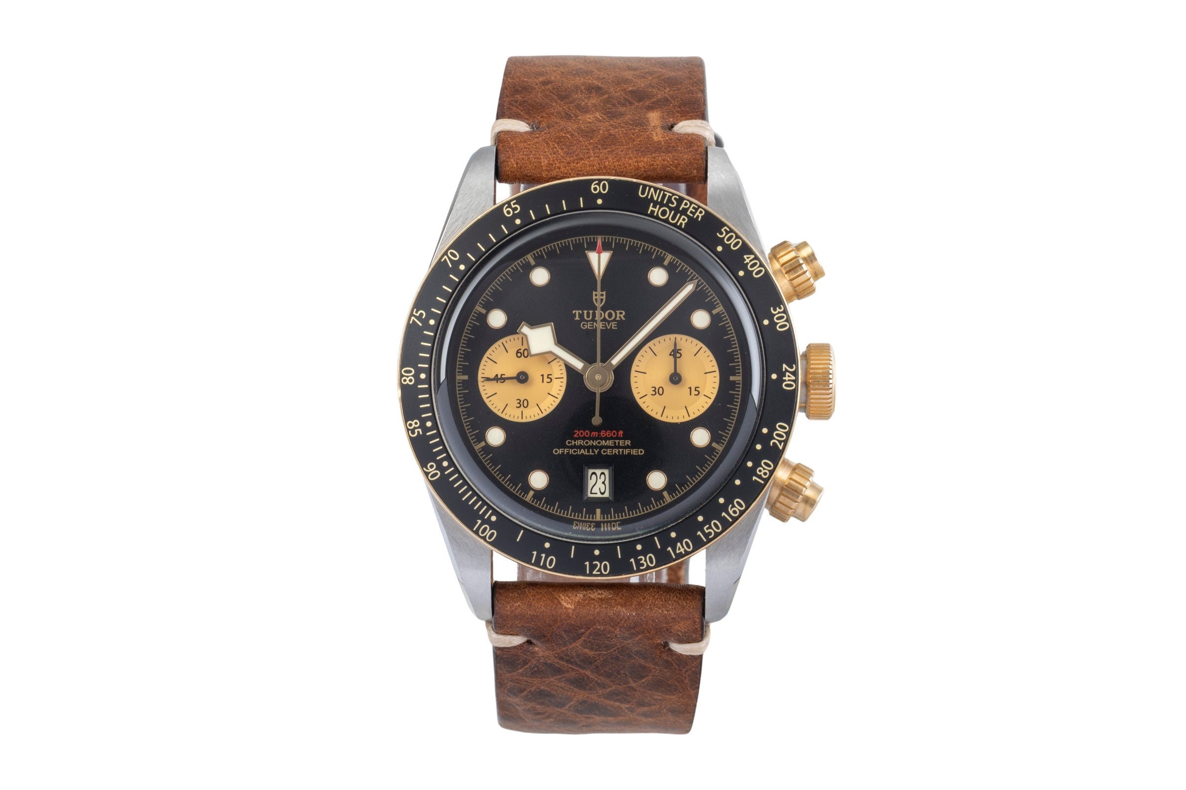 フラメンコ ゴールドxブーゲンビリアブロケード生地　チャレコ スペイン製 Tudor Black Bay chronograph steel / gold automatic Kal. MT5813 Ref