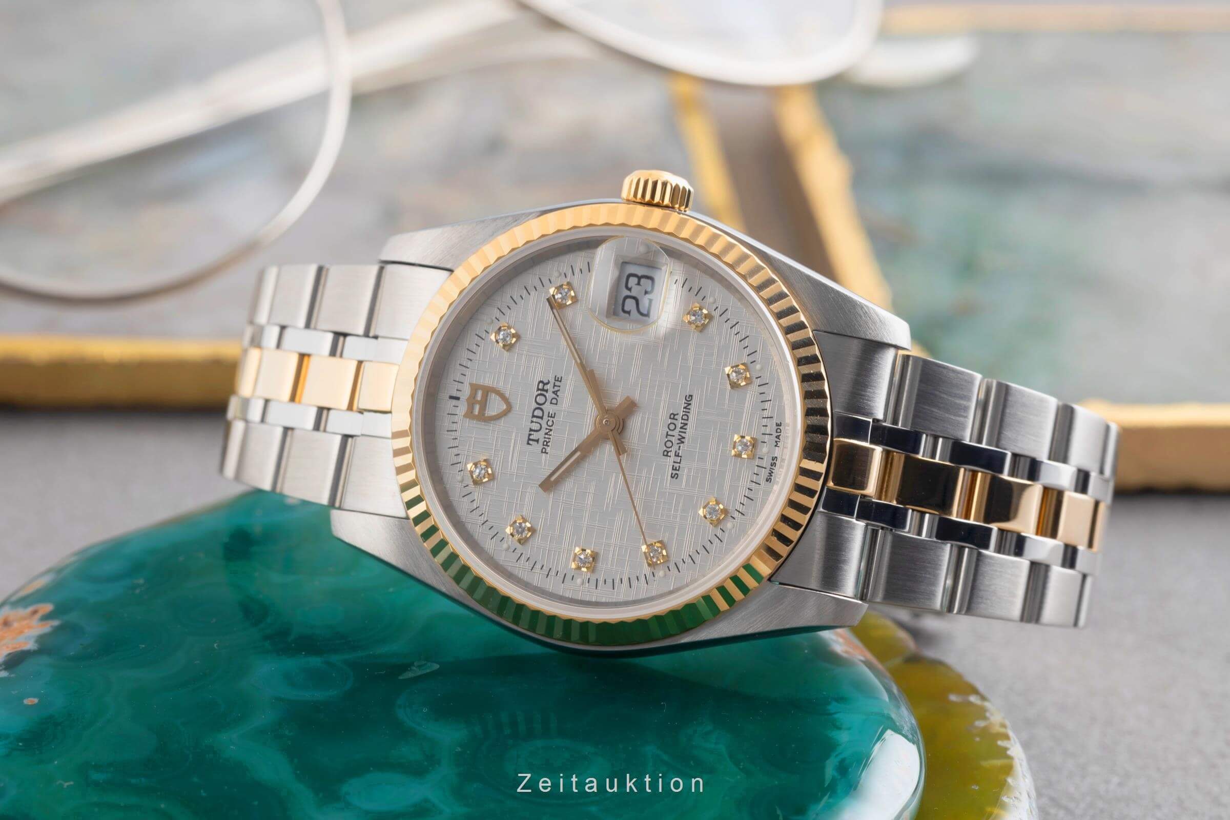 Tudor Prince Oysterdate Stahl / Gold Diamonds Automatik Ref. 74033 Papiere 2002 [2501856]