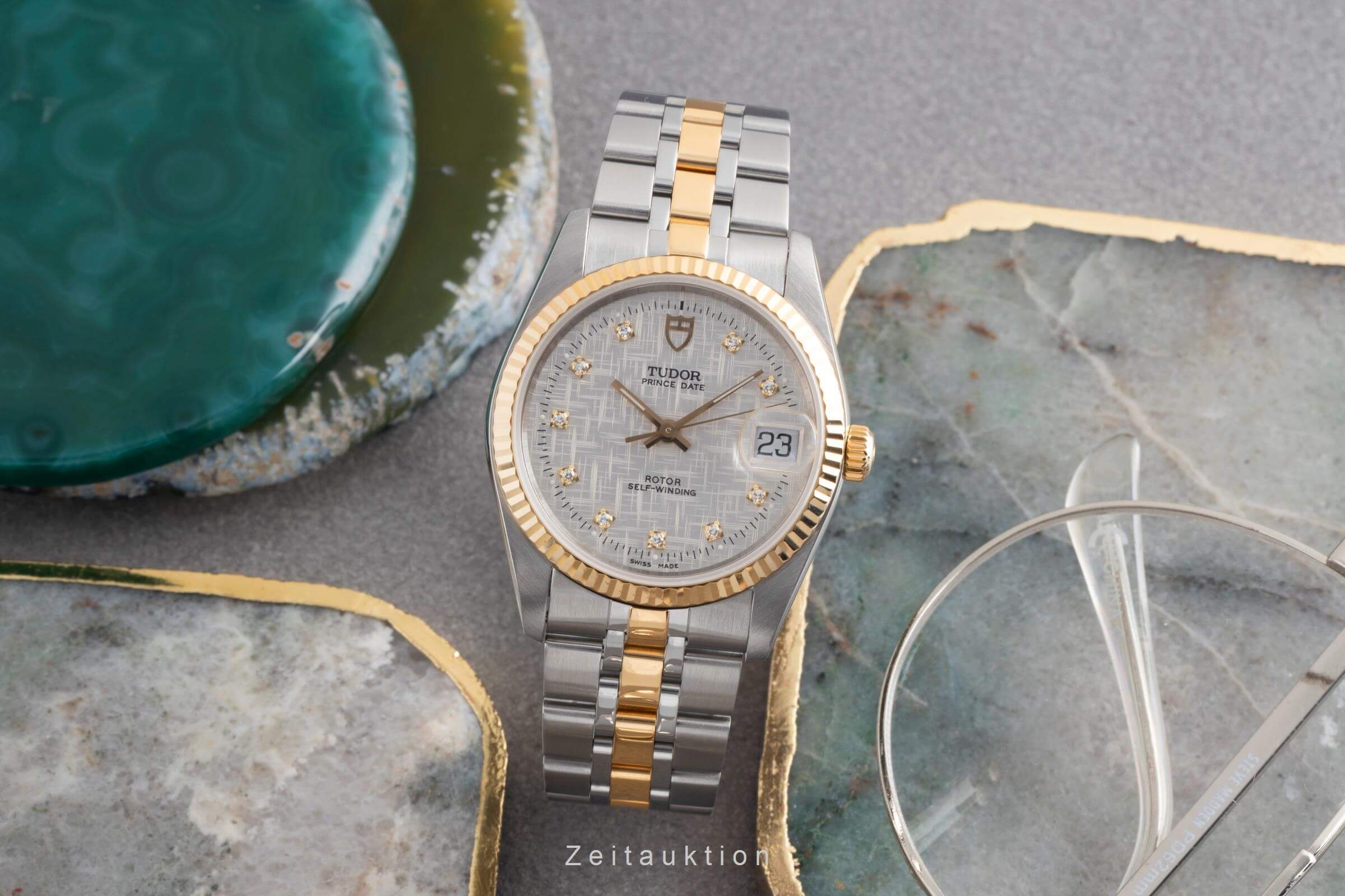 Tudor Prince Oysterdate Stahl / Gold Diamonds Automatik Ref. 74033 Papiere 2002 [2501856]