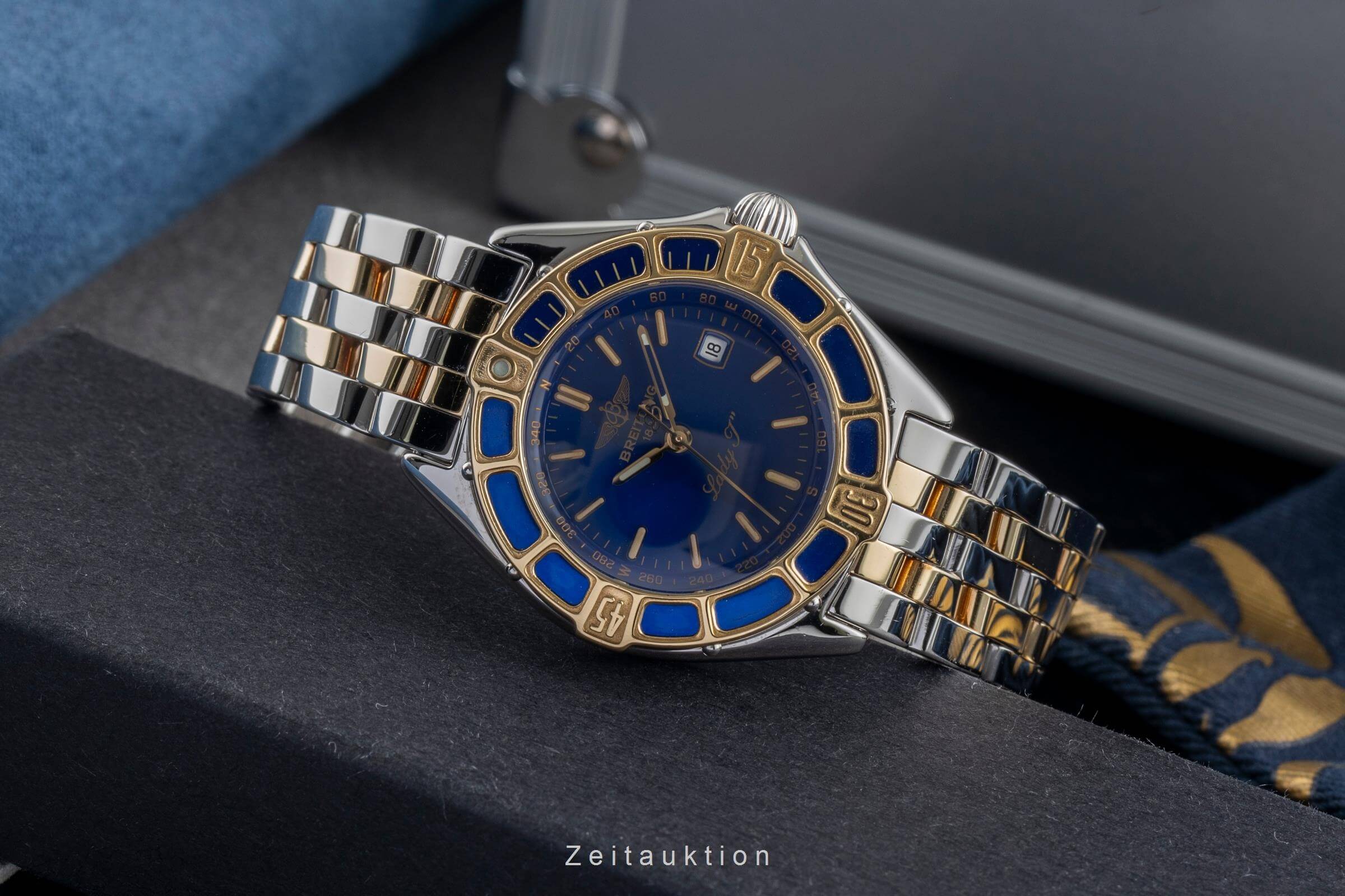 Breitling Lady J Blue Dial Stahl / Gold Quarz Damenuhr Ref. D52065 Klassiker [2502505]