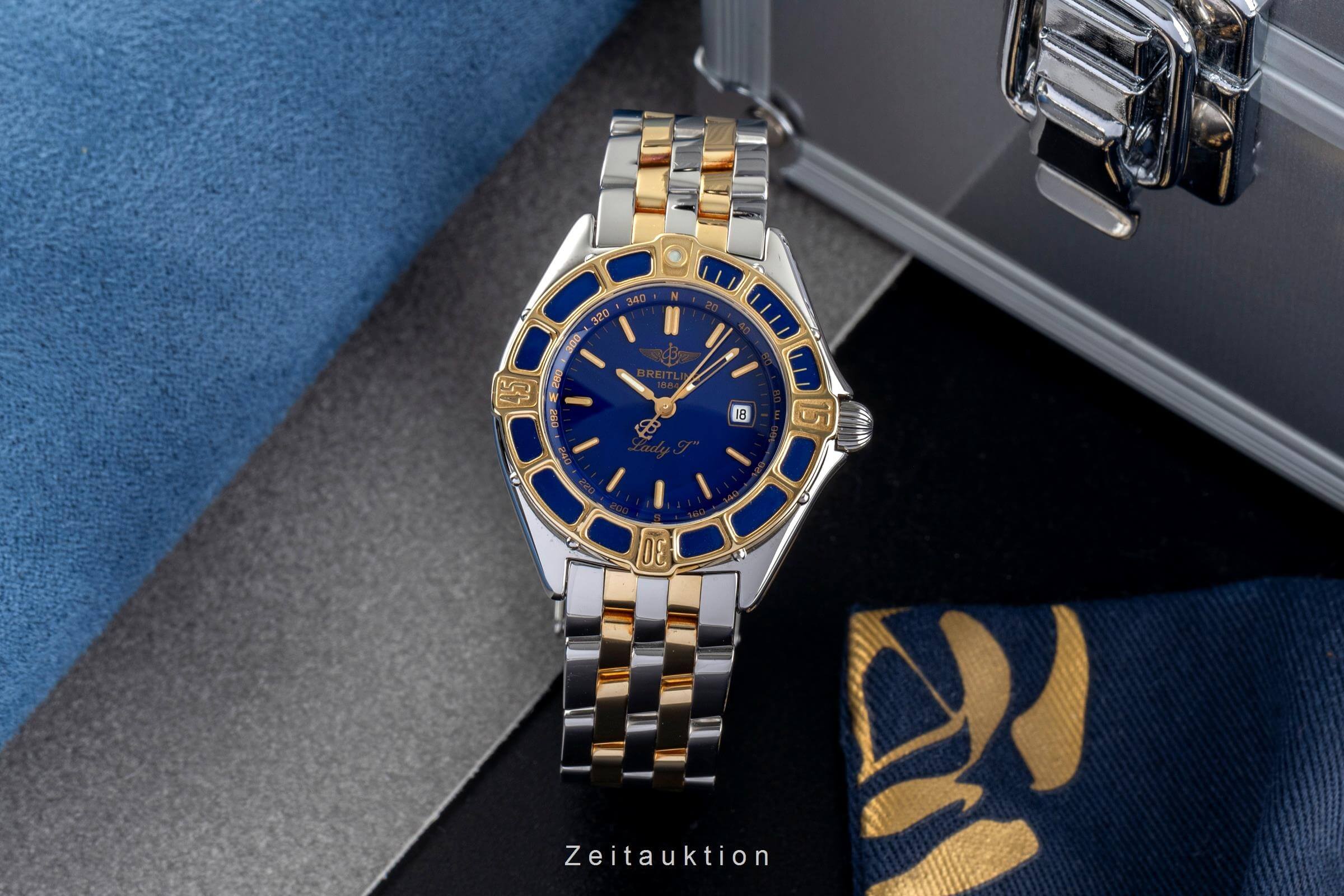 Breitling Lady J Blue Dial Stahl / Gold Quarz Damenuhr Ref. D52065 Klassiker [2502505]