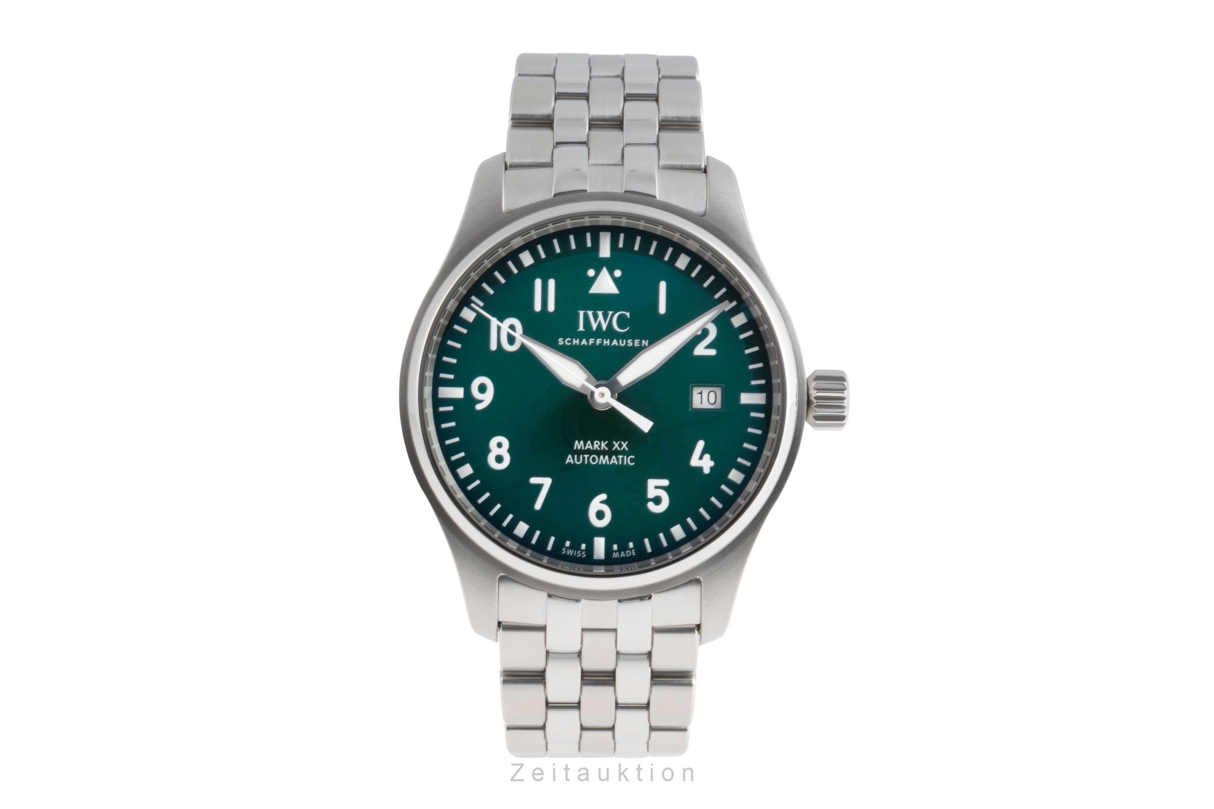 IWC Pilot Mark XX Edelstahl Automatik Green Dial Herrenuhr Ref IW328206 B&P 2024 [2503007]