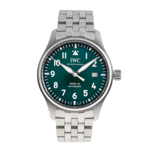 IWC Pilot Mark XX Edelstahl Automatik Green Dial Herrenuhr Ref IW328206 B&P 2024 [2503007]