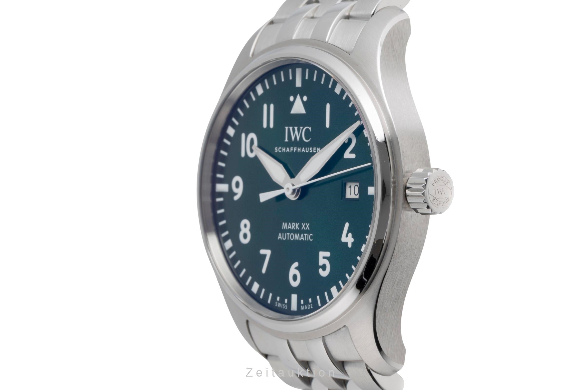 IWC Pilot Mark XX Edelstahl Automatik Green Dial Herrenuhr Ref IW328206 B&P 2024 [2503007]