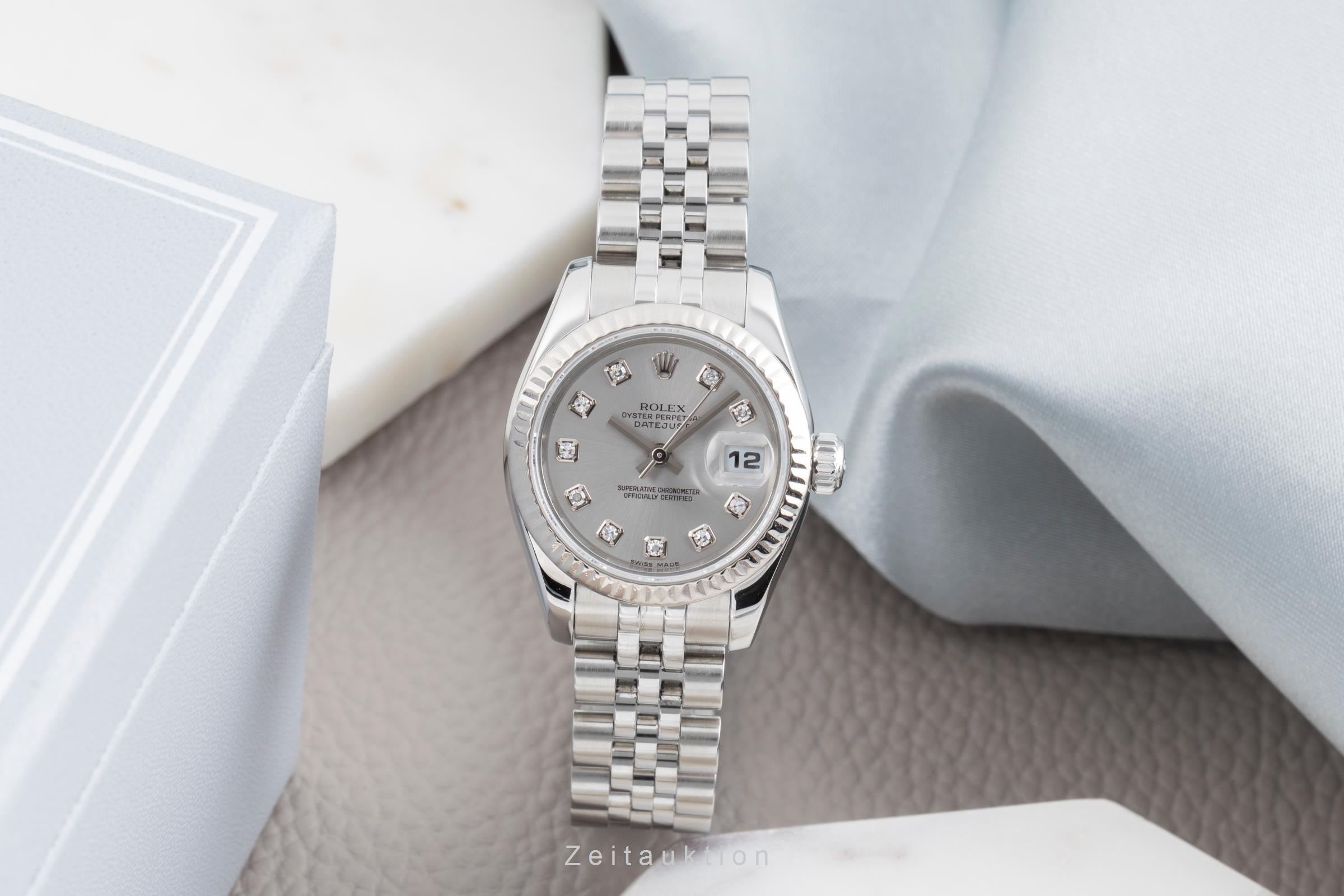 Rolex Lady Datejust 26 Diamanten Stahl / Weissgold Automatik Damenuhr 179174 B&P [2503046]
