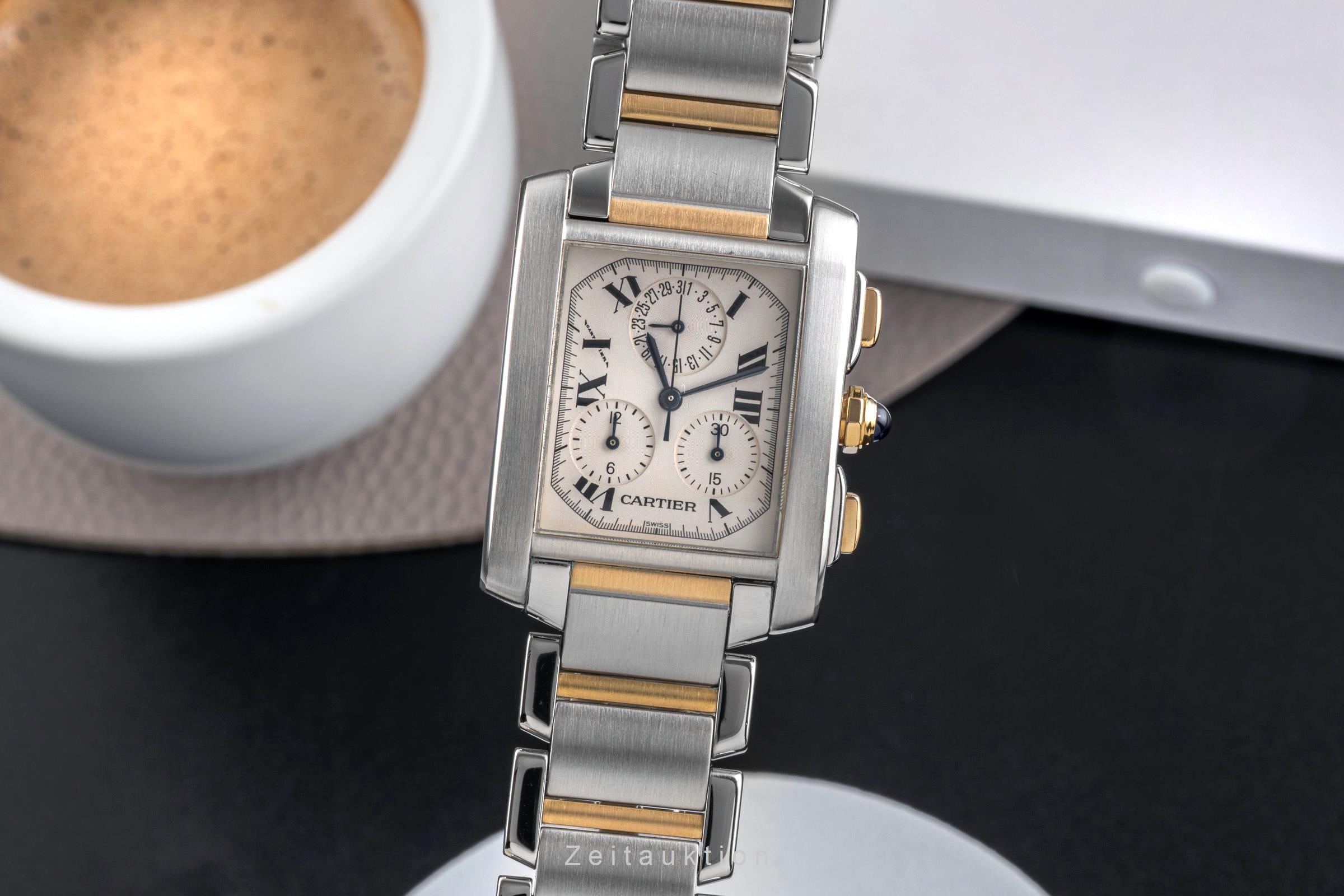 Cartier Tank Francaise Stahl / Gold Chronoflex Chronograph Ref. W51004Q Papiere [2503097]