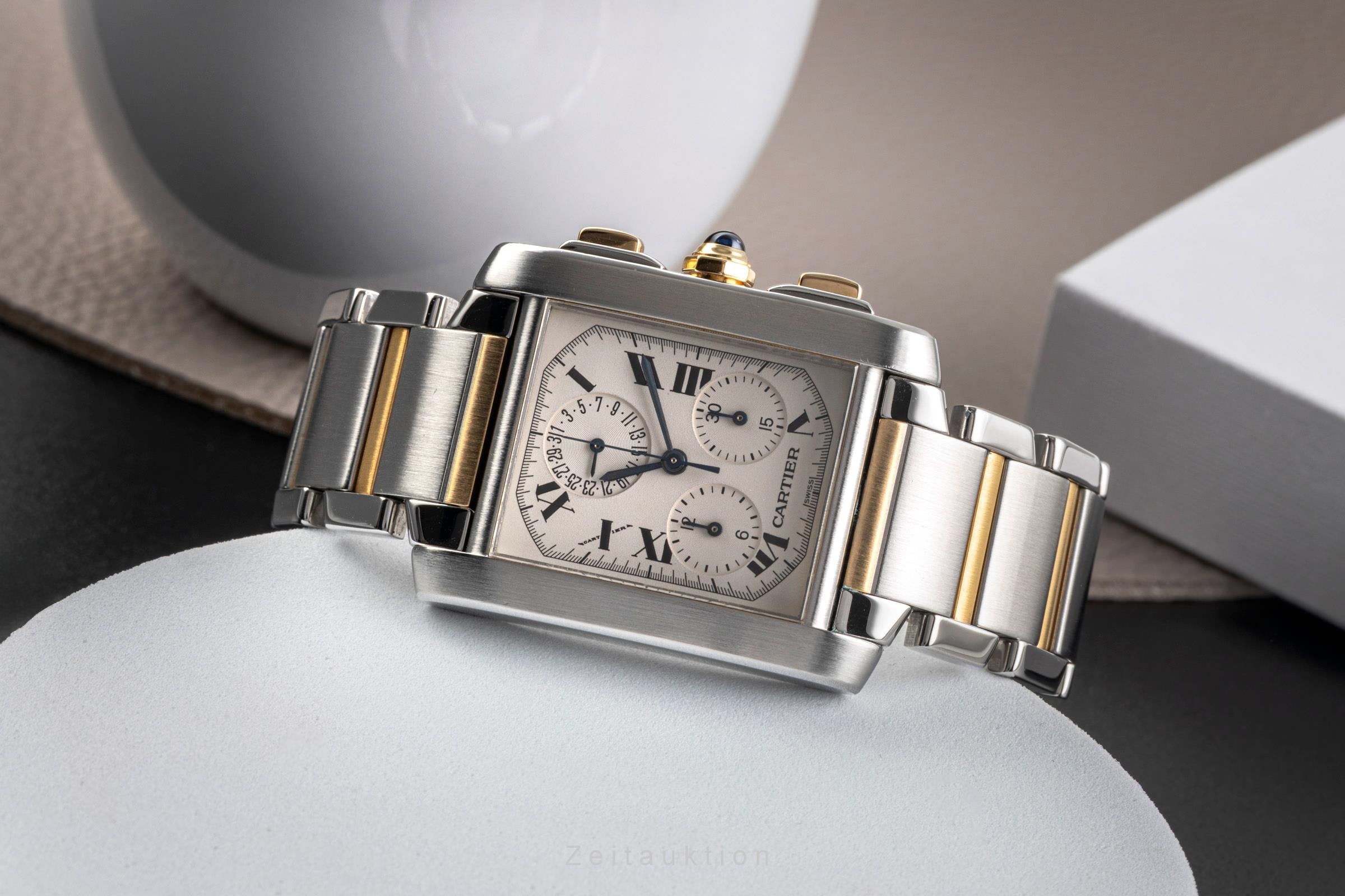 Cartier Tank Francaise Stahl / Gold Chronoflex Chronograph Ref. W51004Q Papiere [2503097]